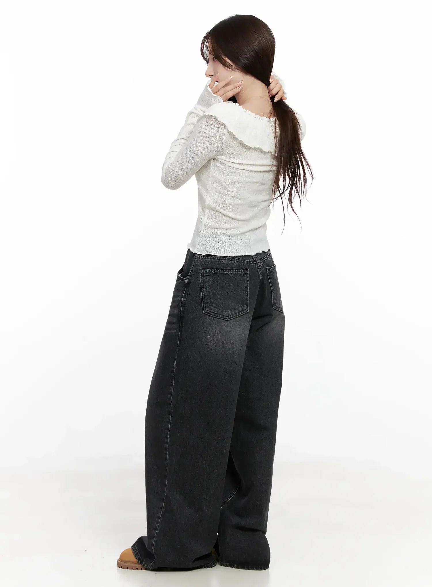 Frilled Off-Shoulder Long Sleeve Top IN514 - Image 8