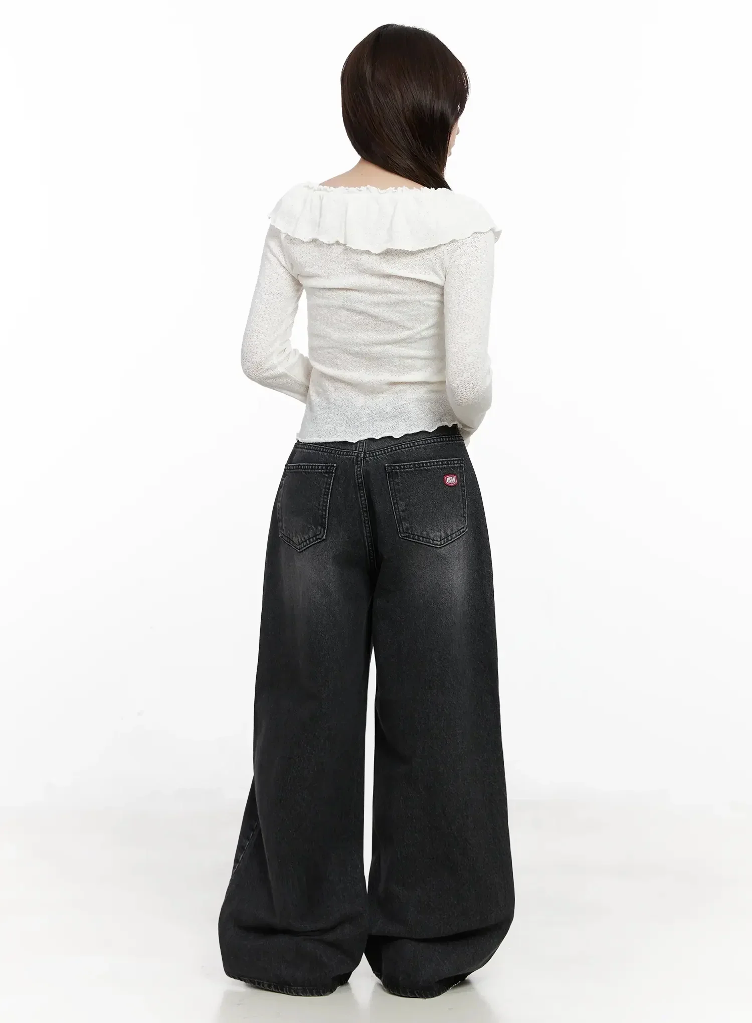 Frilled Off-Shoulder Long Sleeve Top IN514 - Image 9