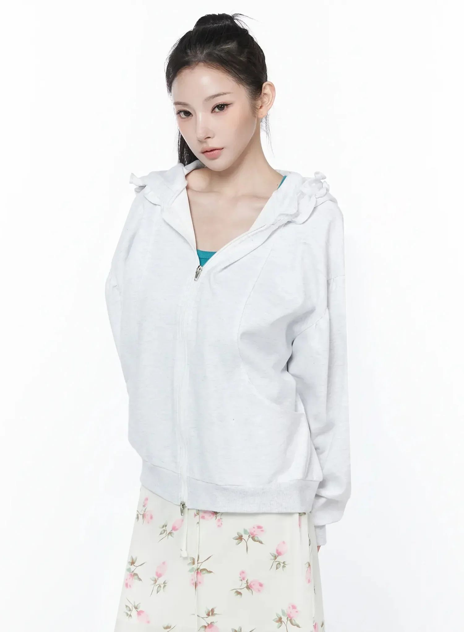 Frilled Zip-Up Hoodie IY515 - Image 8