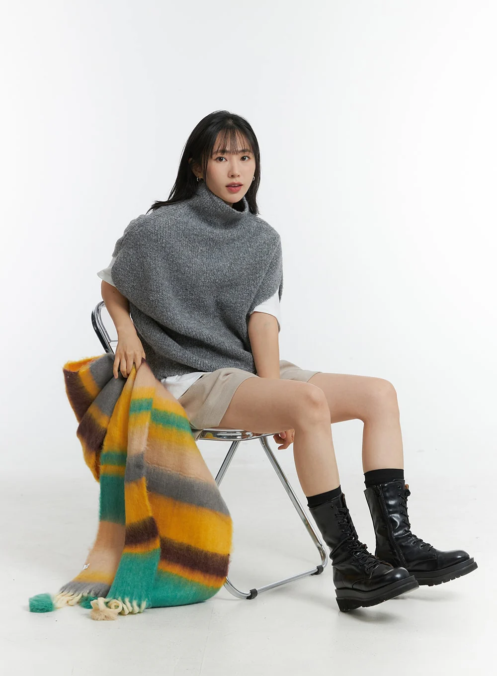 Fringed Wool Color Striped Scarf OD308 - Image 2