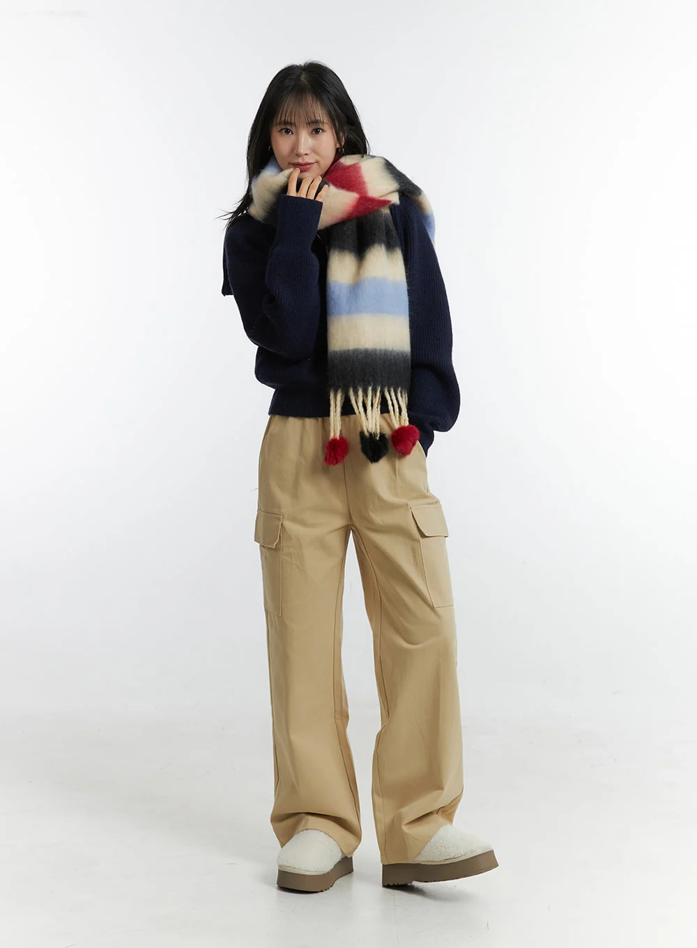 Fringed Wool Color Striped Scarf OD308 - Image 3