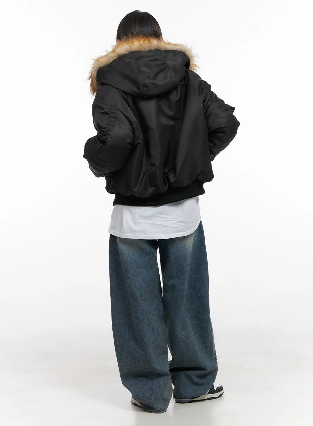 Fur Detail Hooded Bomber Jacket CD411 - Image 5