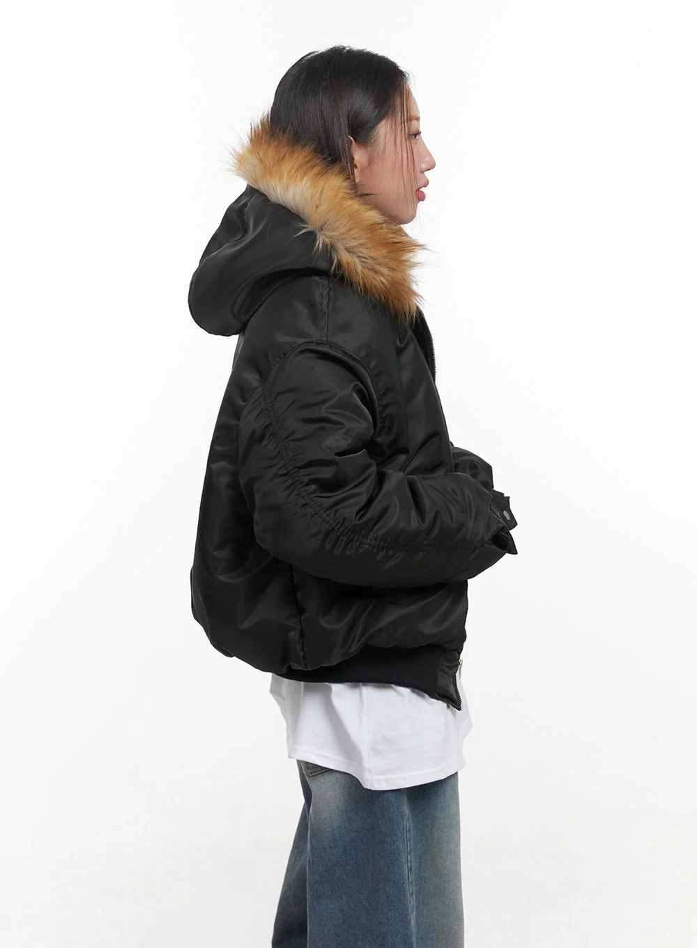 Fur Detail Hooded Bomber Jacket CD411 - Image 6