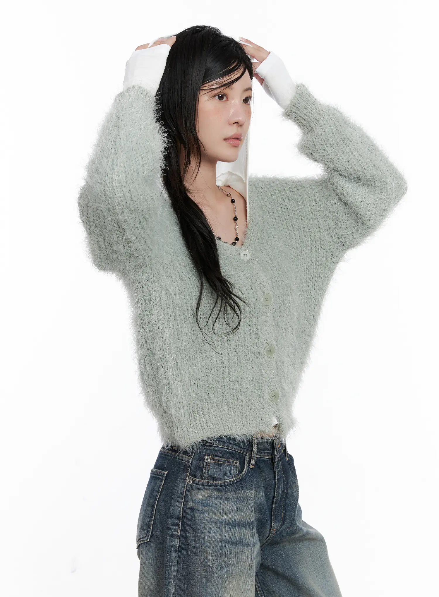 Fuzzy Knit Cardigan CS526 - Image 6