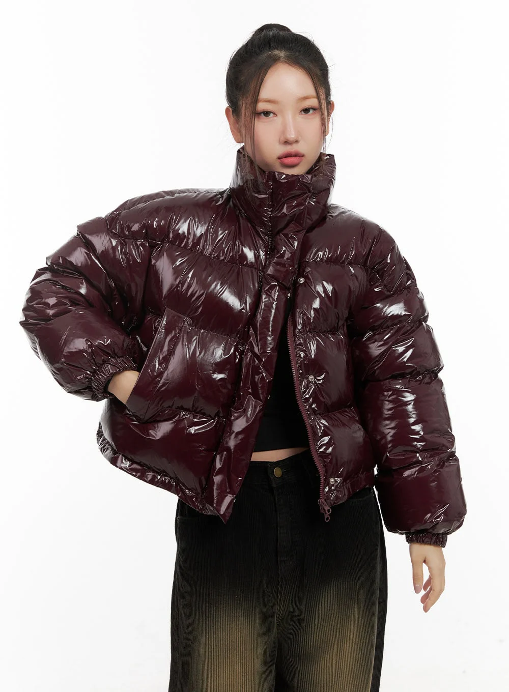 Glossy Cropped Puffer Jacket CD416 - Image 8