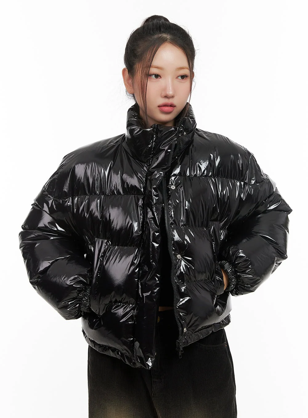 Glossy Cropped Puffer Jacket CD416 - Image 9