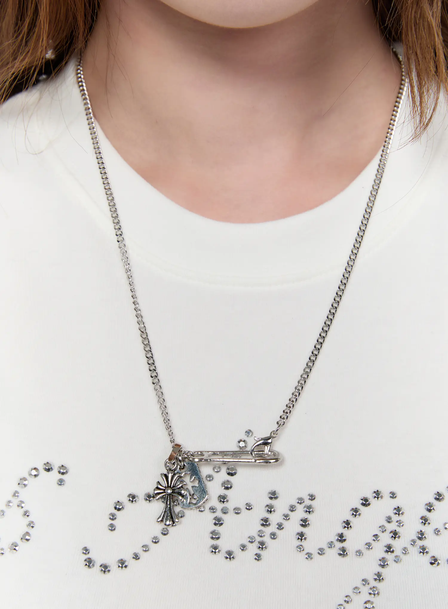 Gothic Double Cross Safety Pin Necklace CA527