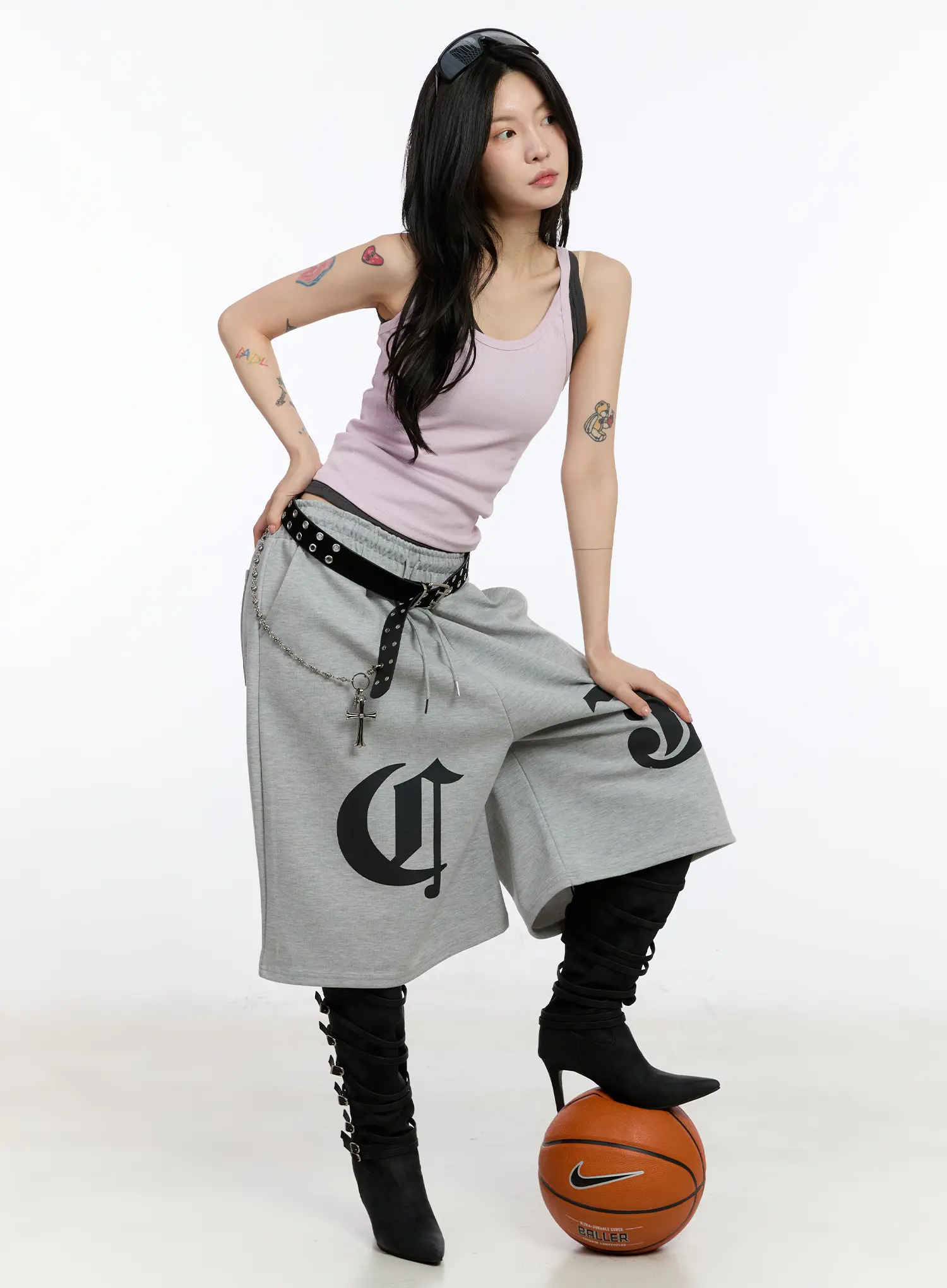 Gothic Lettering Oversized Shorts CA506