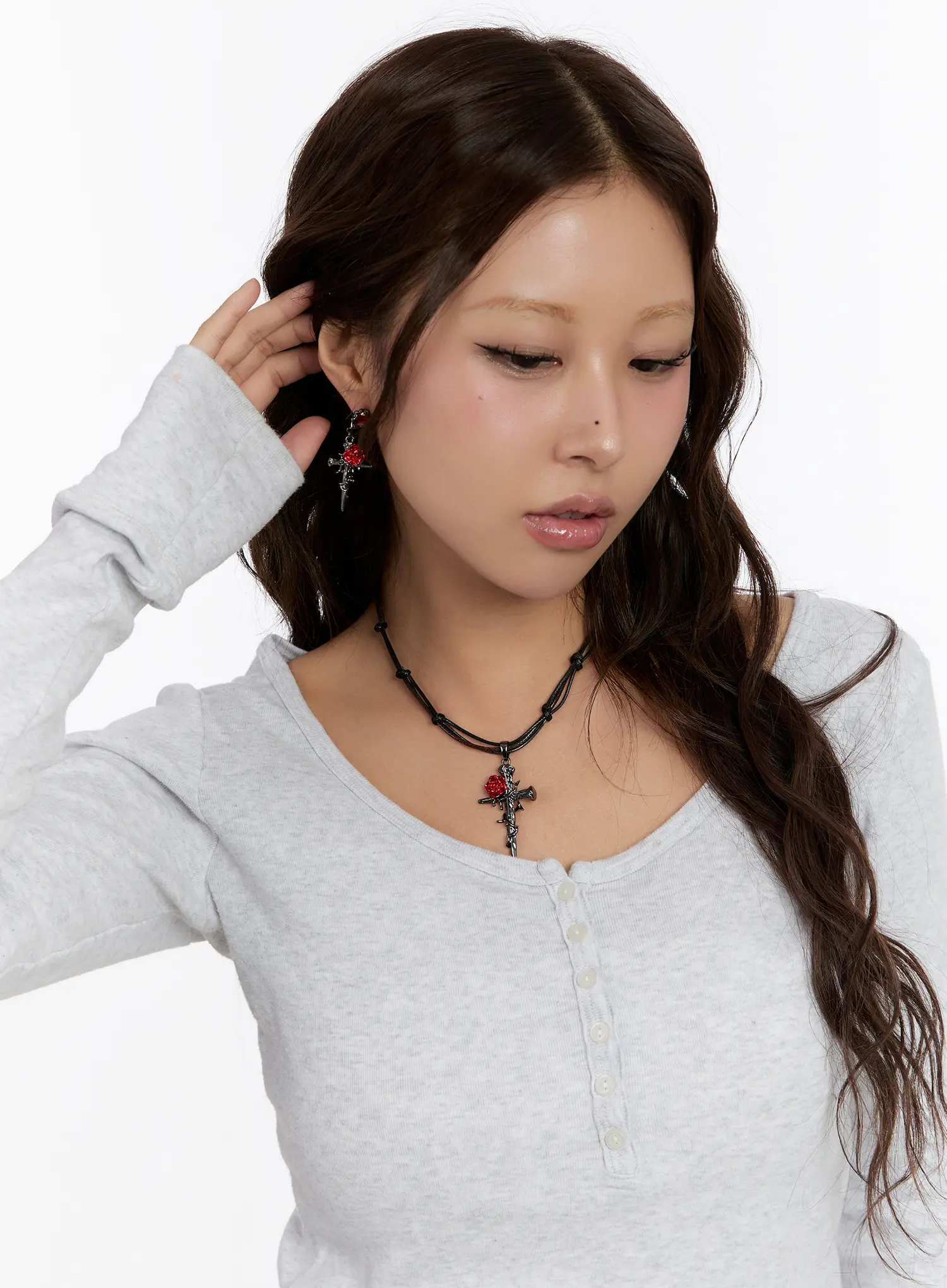 Gothic Rose Cross Charm Earrings CN527 - Image 2