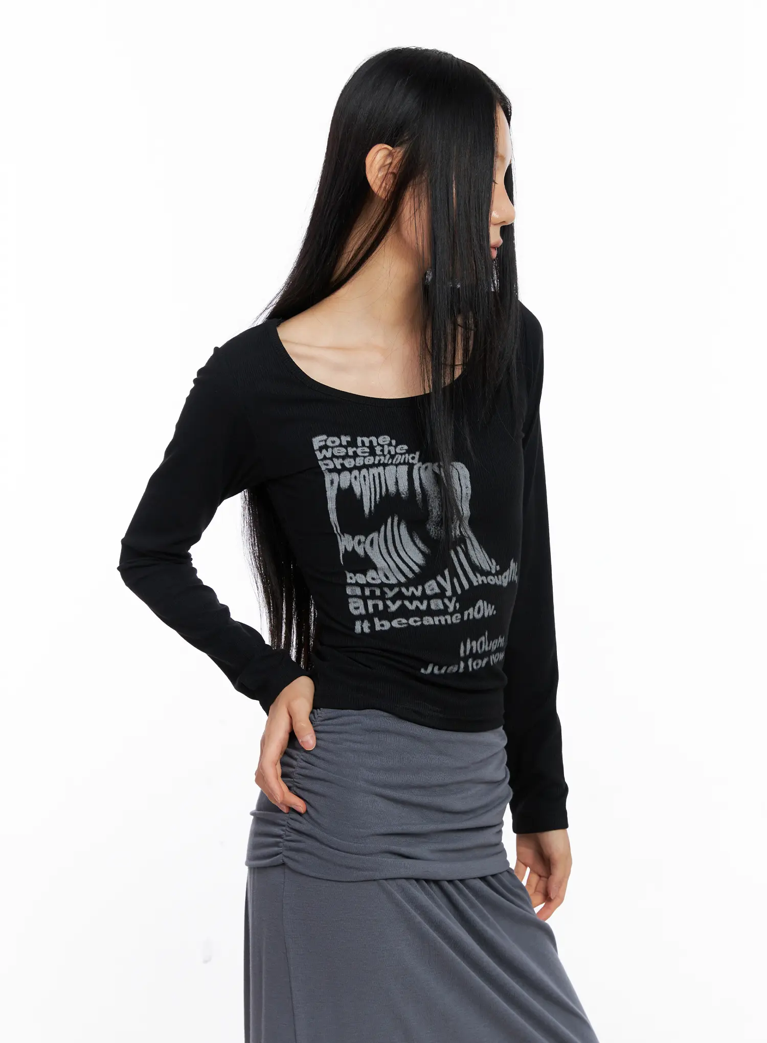Graphic Lettering U-Neck Long Sleeve CS509 - Image 6