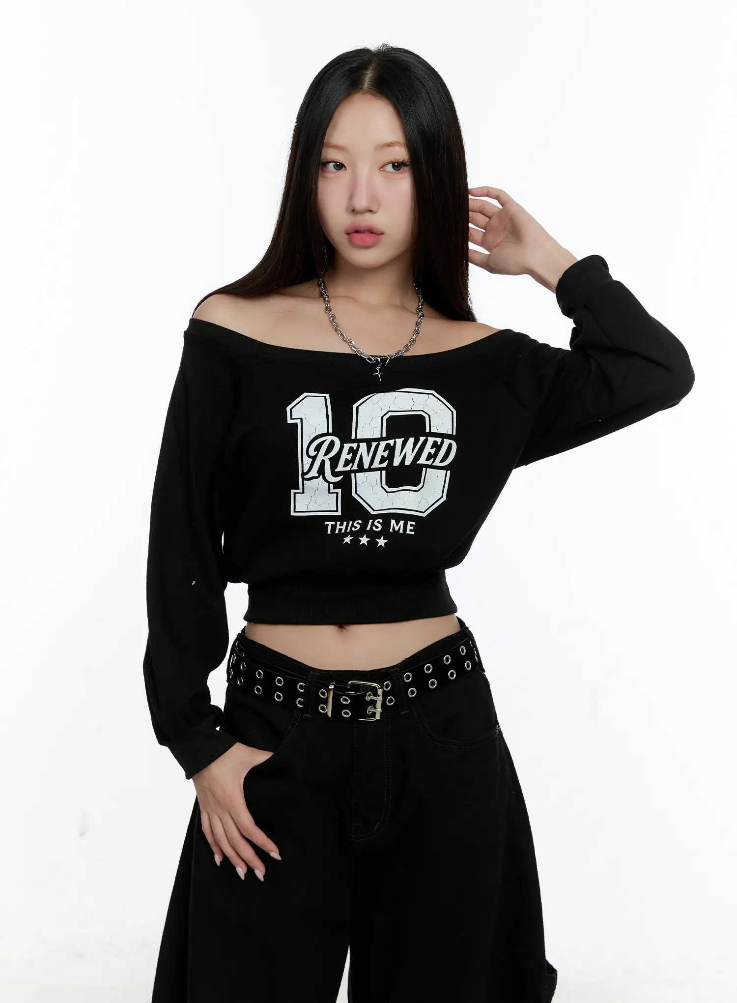 Graphic Off-shoulder Crop Sweatshirt CS517 - Image 10