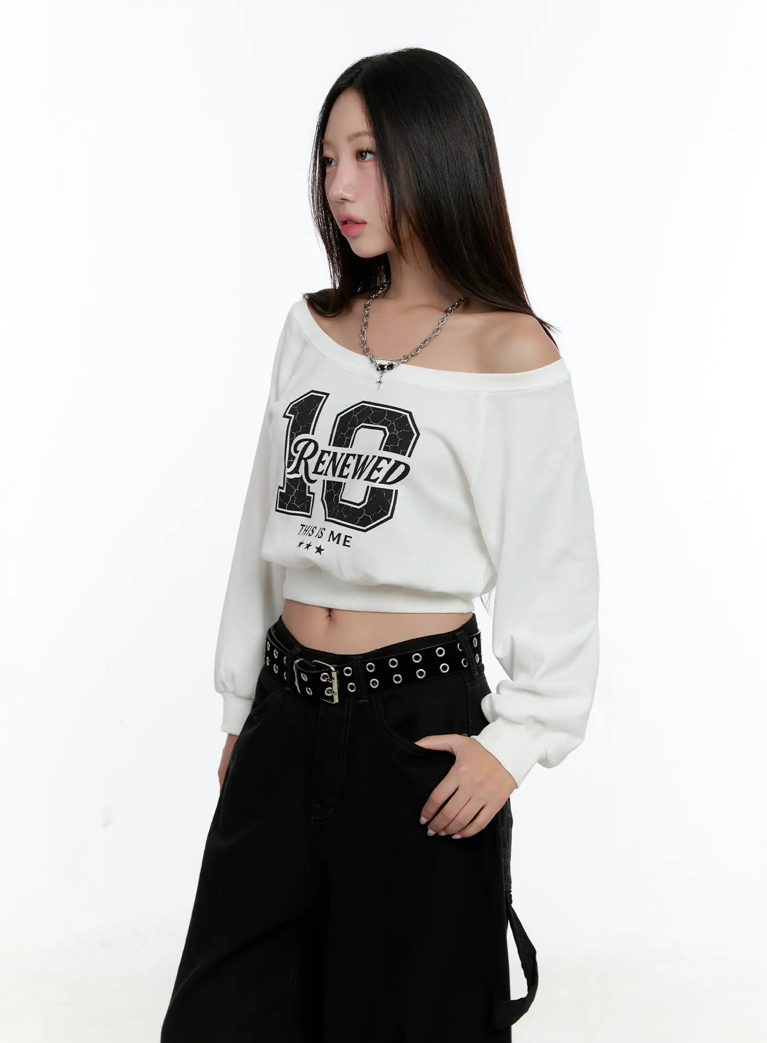 Graphic Off-shoulder Crop Sweatshirt CS517 - Image 9
