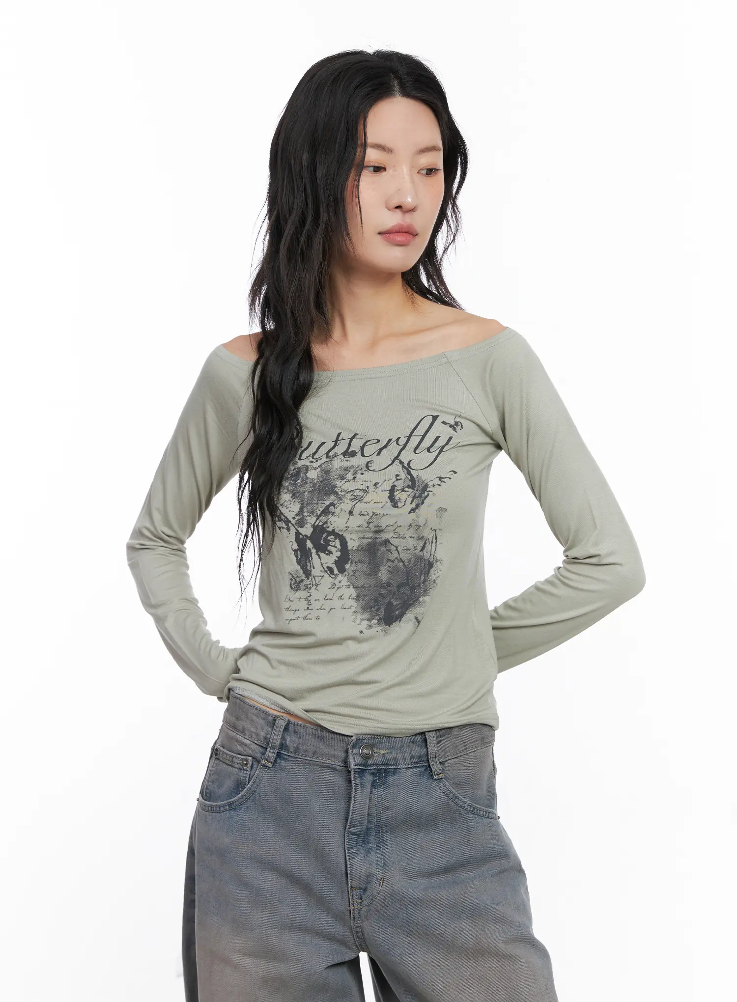 Graphic Off-Shoulder Long Sleeve Tee CC1809 - Image 7