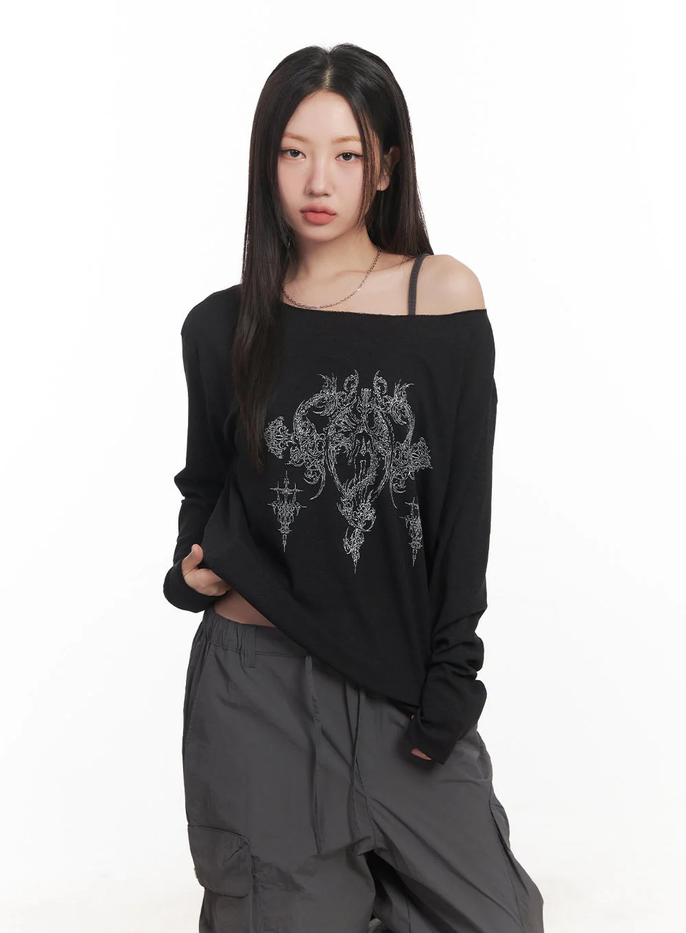 Graphic Off-Shoulder Long Sleeve Top CA518 - Image 10