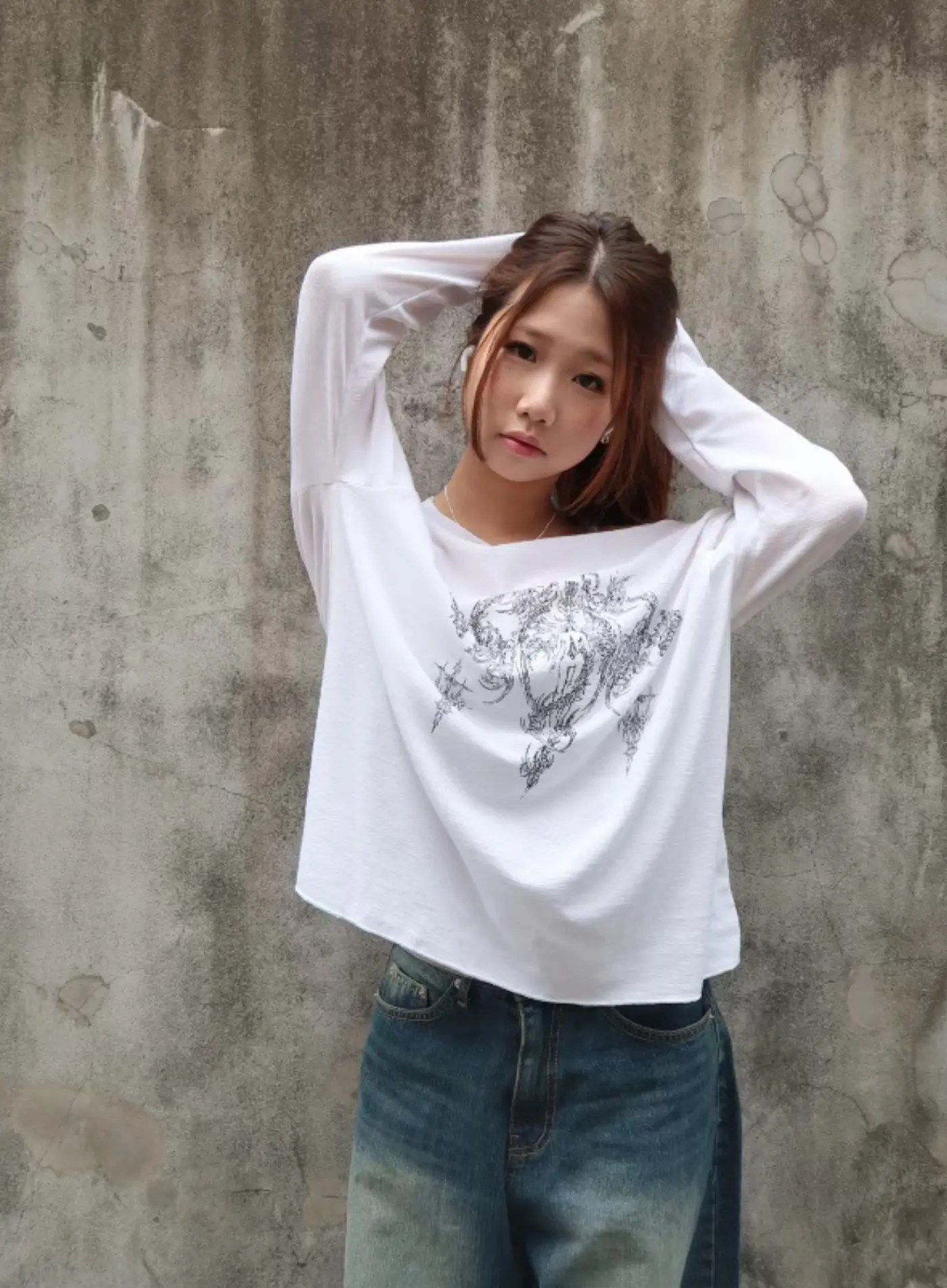 Graphic Off-Shoulder Long Sleeve Top CA518 - Image 11