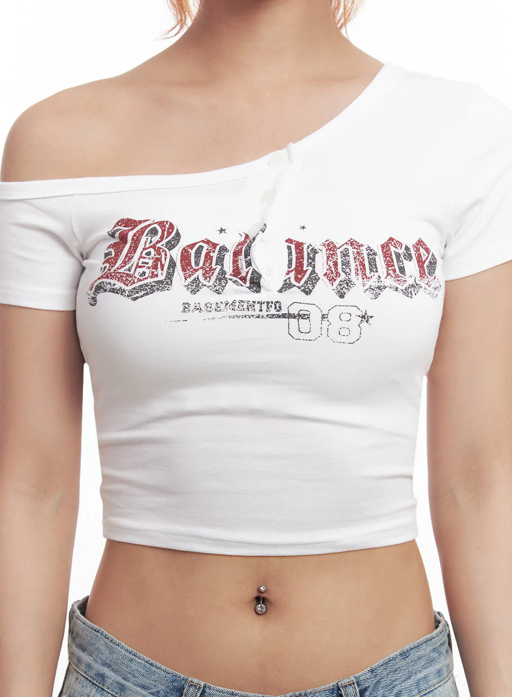 Graphic One-Shoulder Crop Top IA517 - Image 3