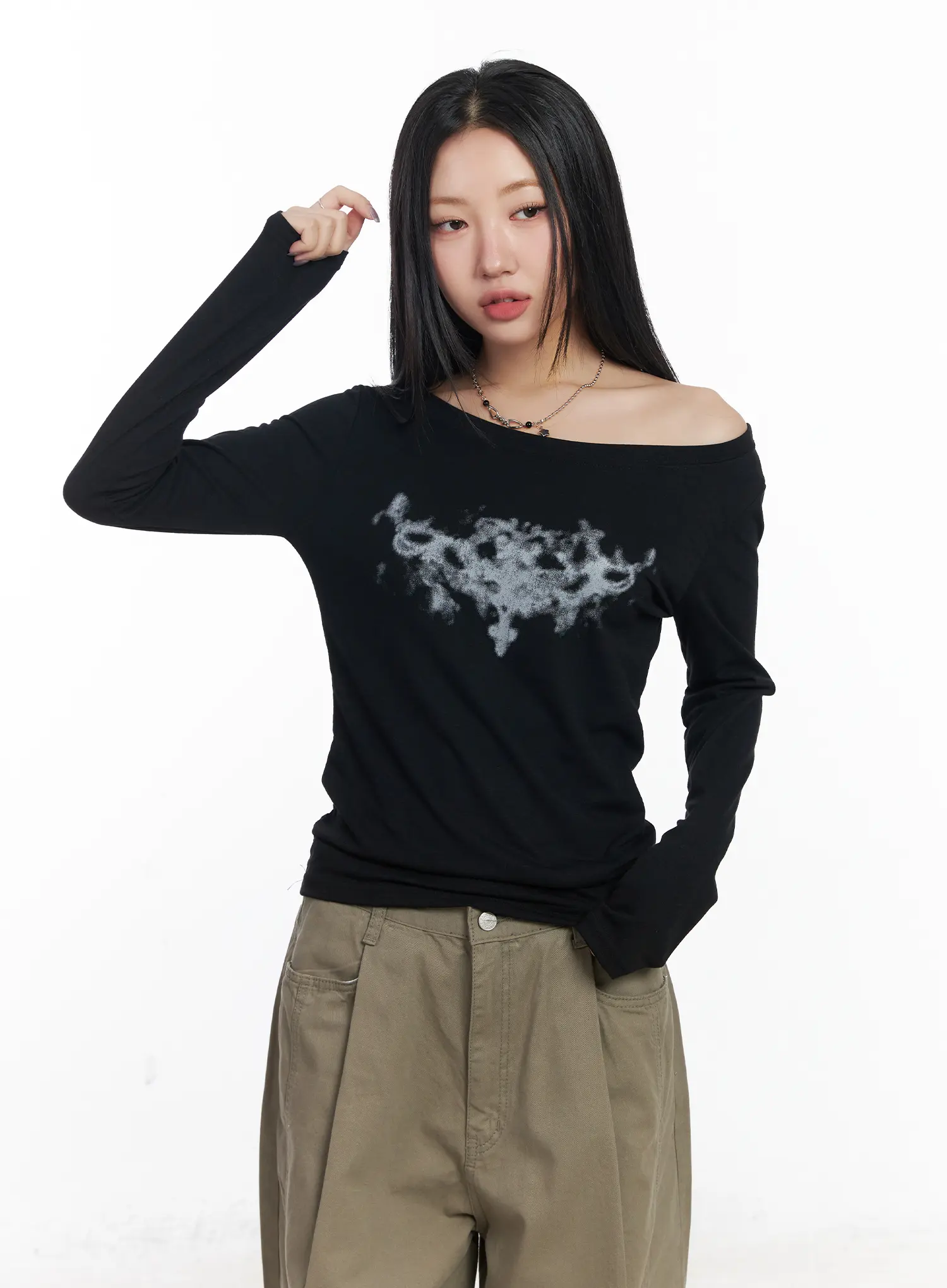 Graphic One-Shoulder Long Sleeve Top CJ530 - Image 9