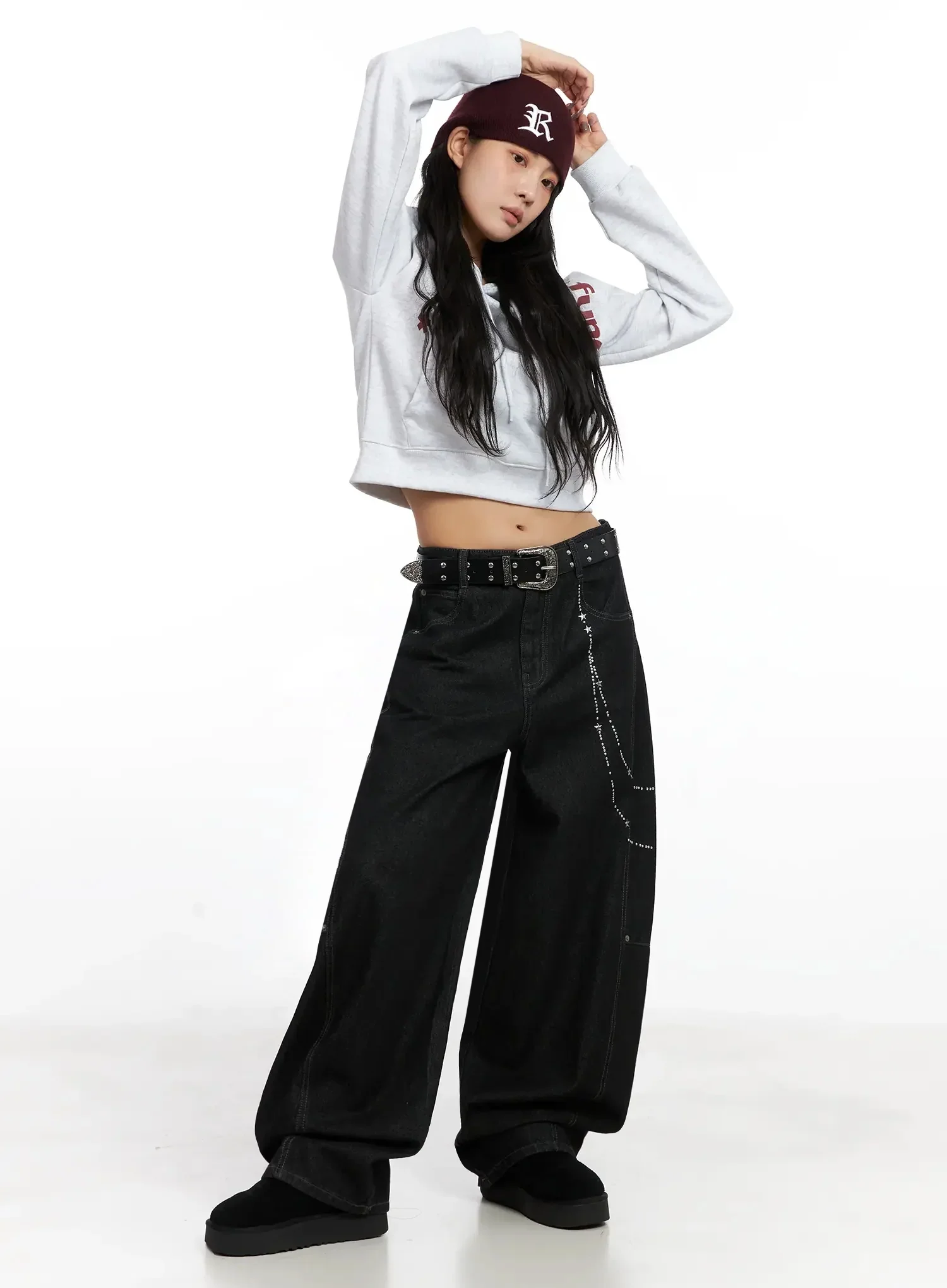 Graphic Print Fleece Cropped Hoodie IN528 - Image 11