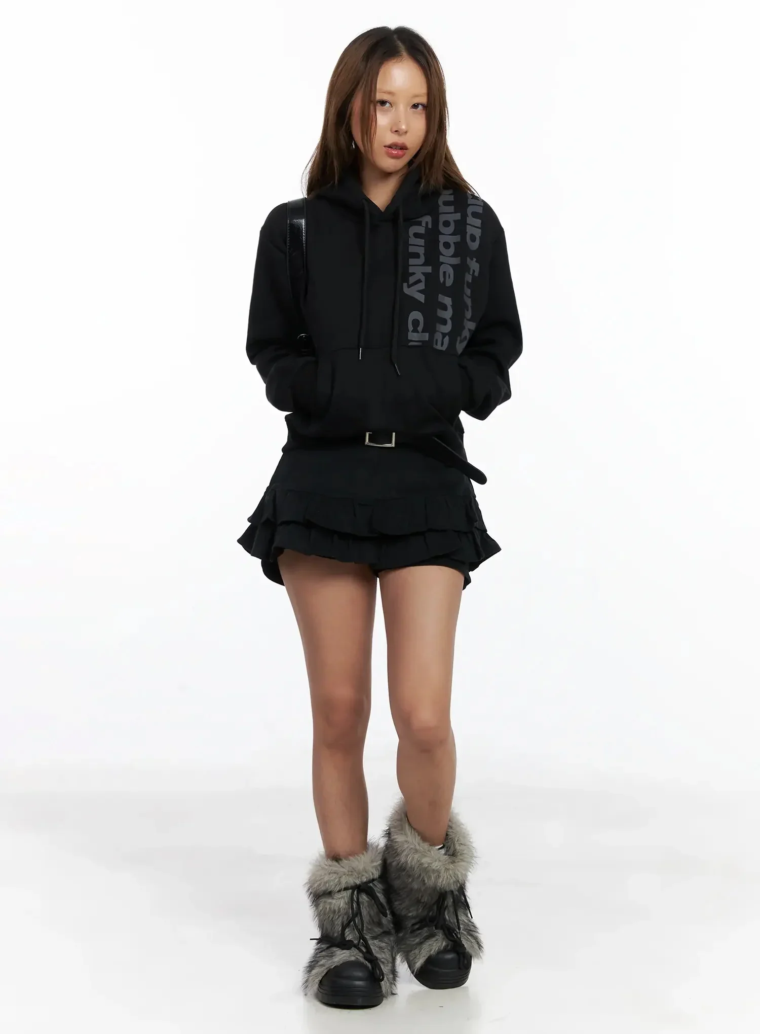 Graphic Print Fleece Cropped Hoodie IN528 - Image 4