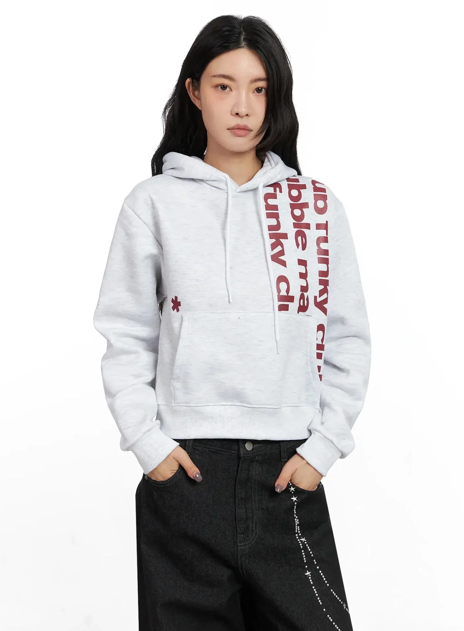 Graphic Print Fleece Cropped Hoodie IN528 - Image 5