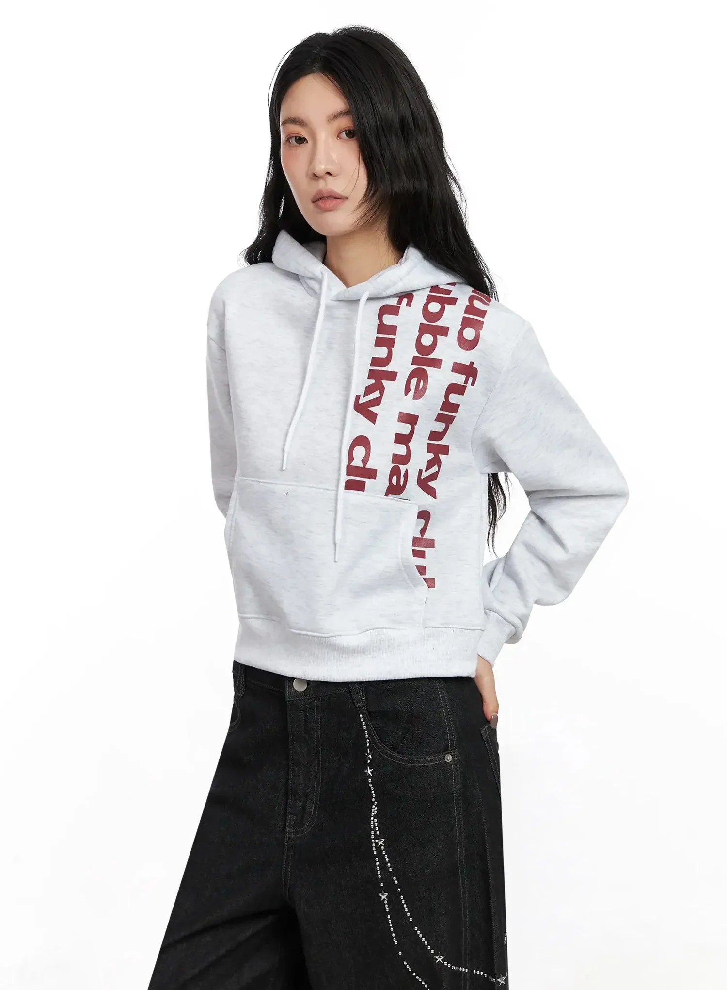 Graphic Print Fleece Cropped Hoodie IN528 - Image 7