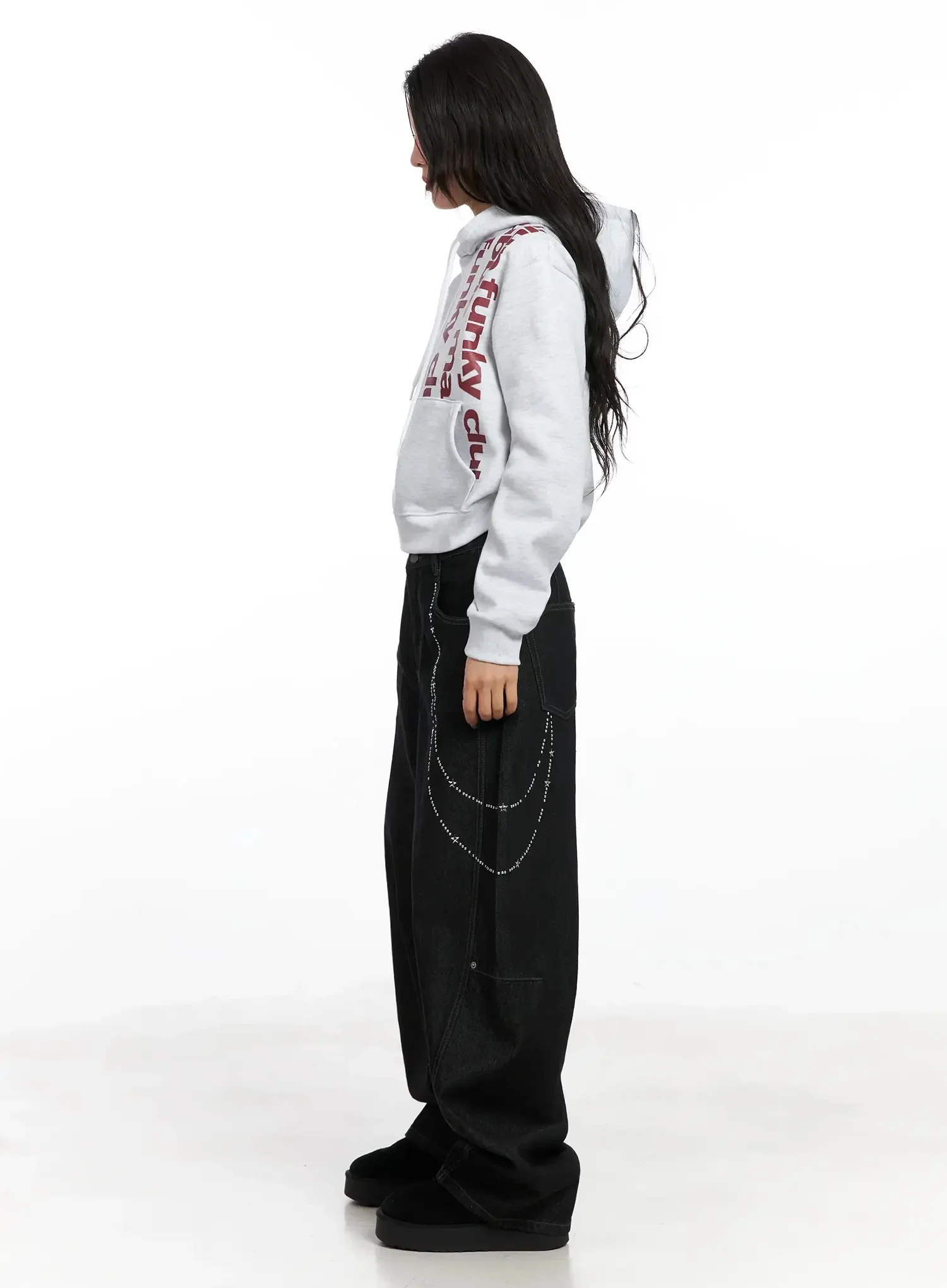 Graphic Print Fleece Cropped Hoodie IN528 - Image 9