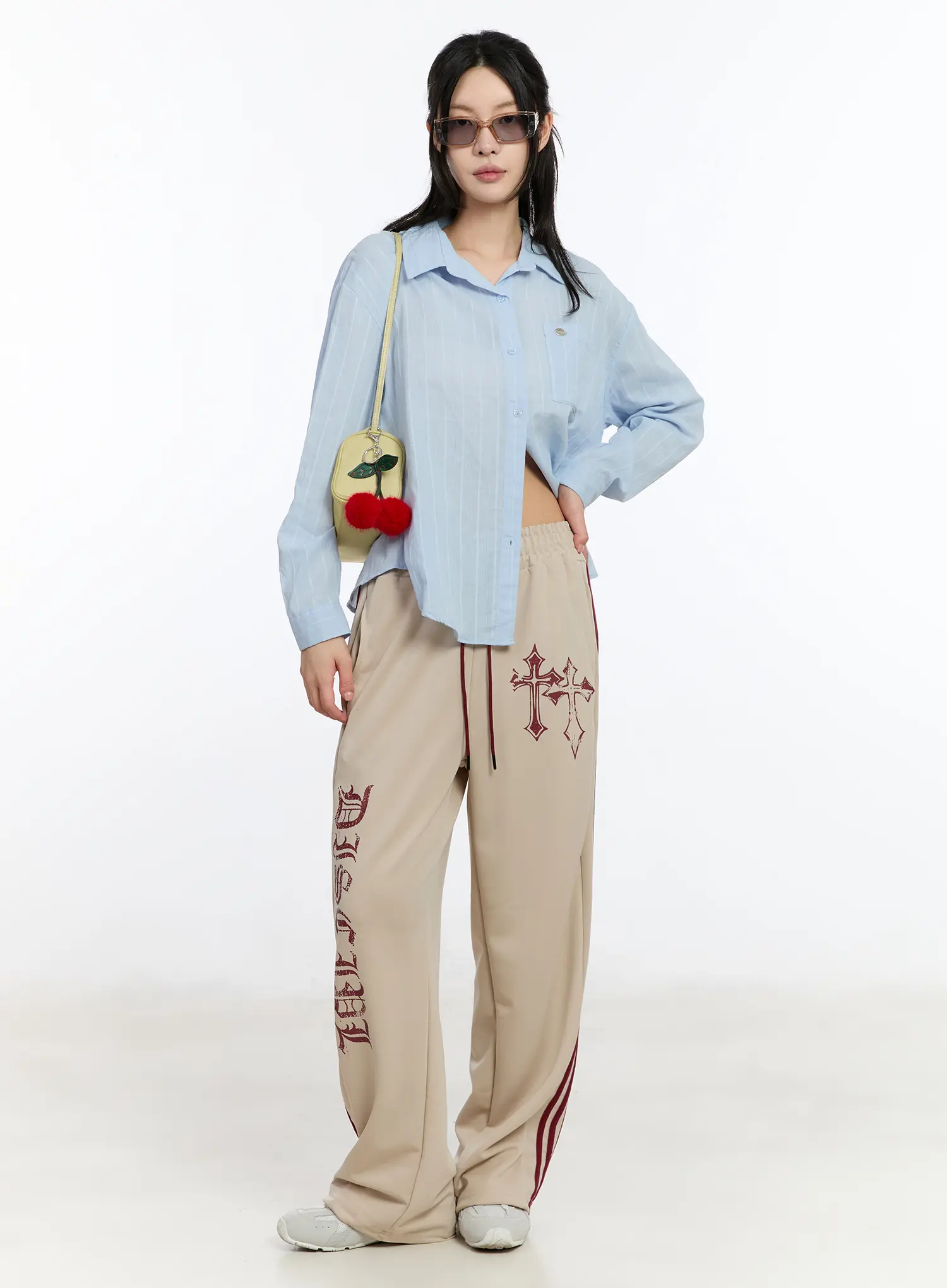 Graphic Print Wide Track Pants CA508