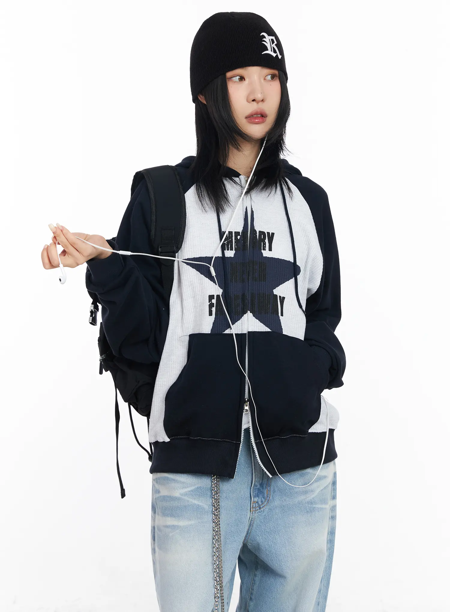 Graphic Raglan Zip-Up Hoodie CF526