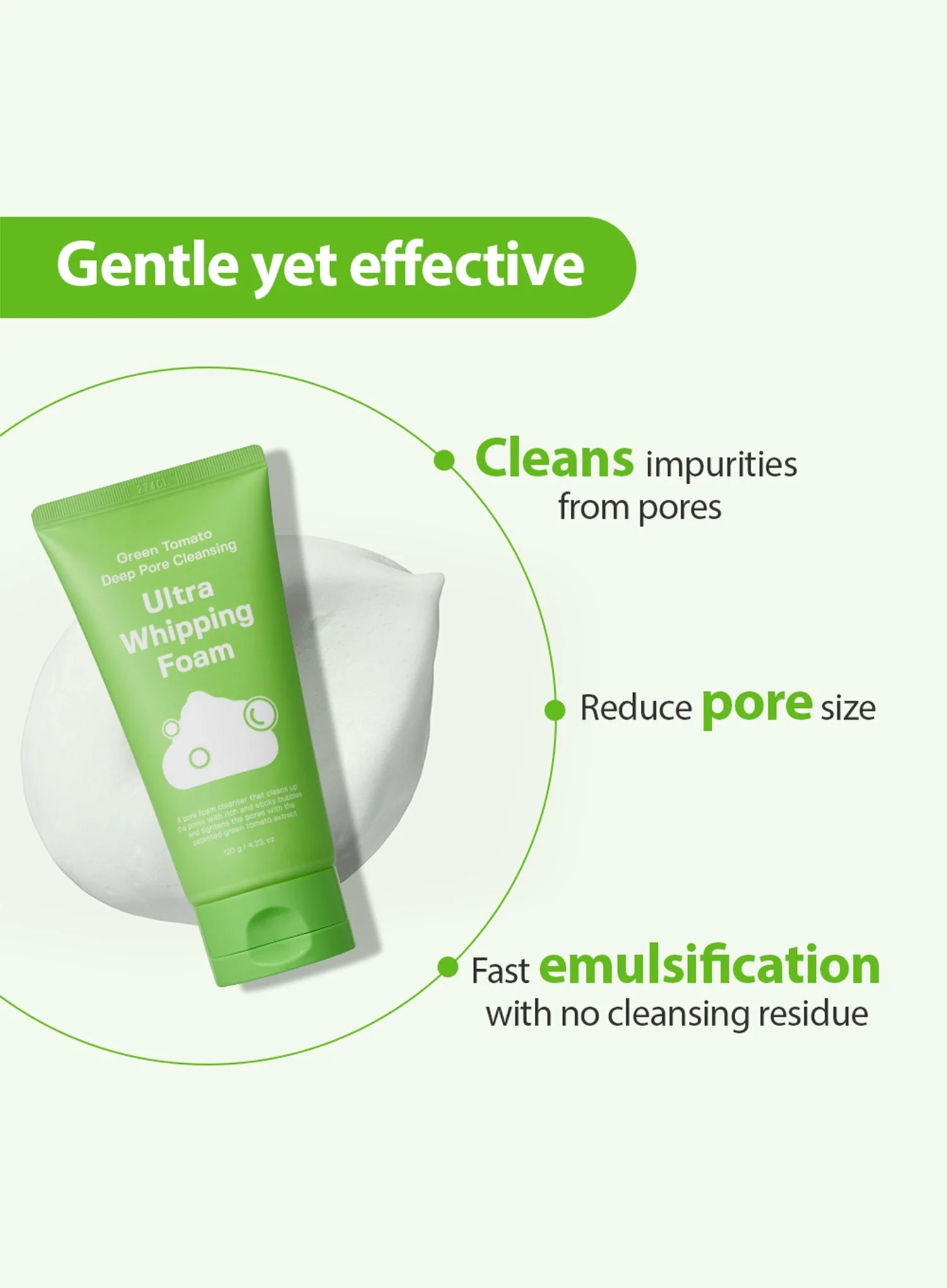 Green Tomato Deep Pore Cleansing Ultra Whipping Foam (120g) - Image 5
