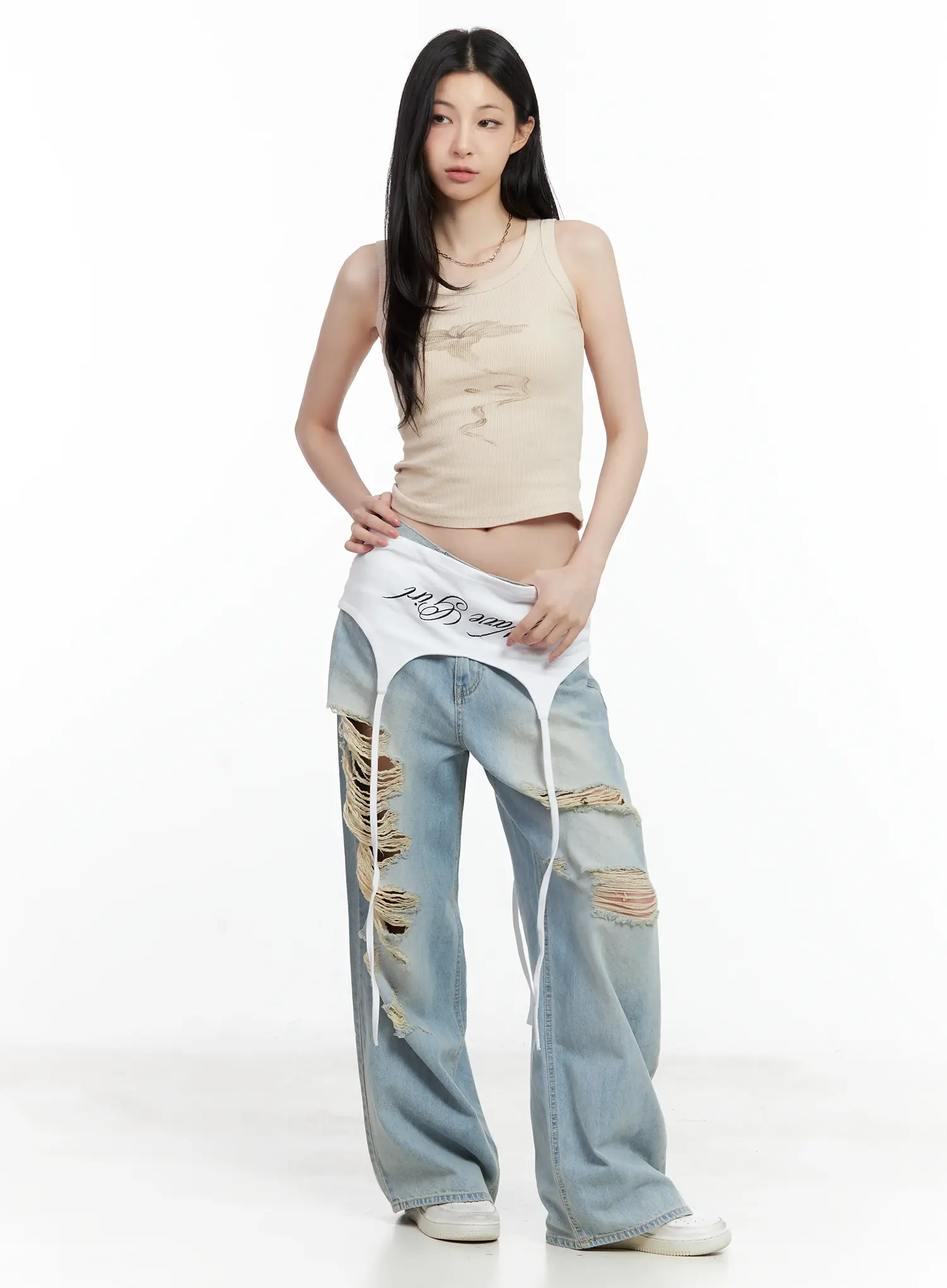 Gyuri Dirty-Wash Distressed Wide Jeans CU530 - Image 10
