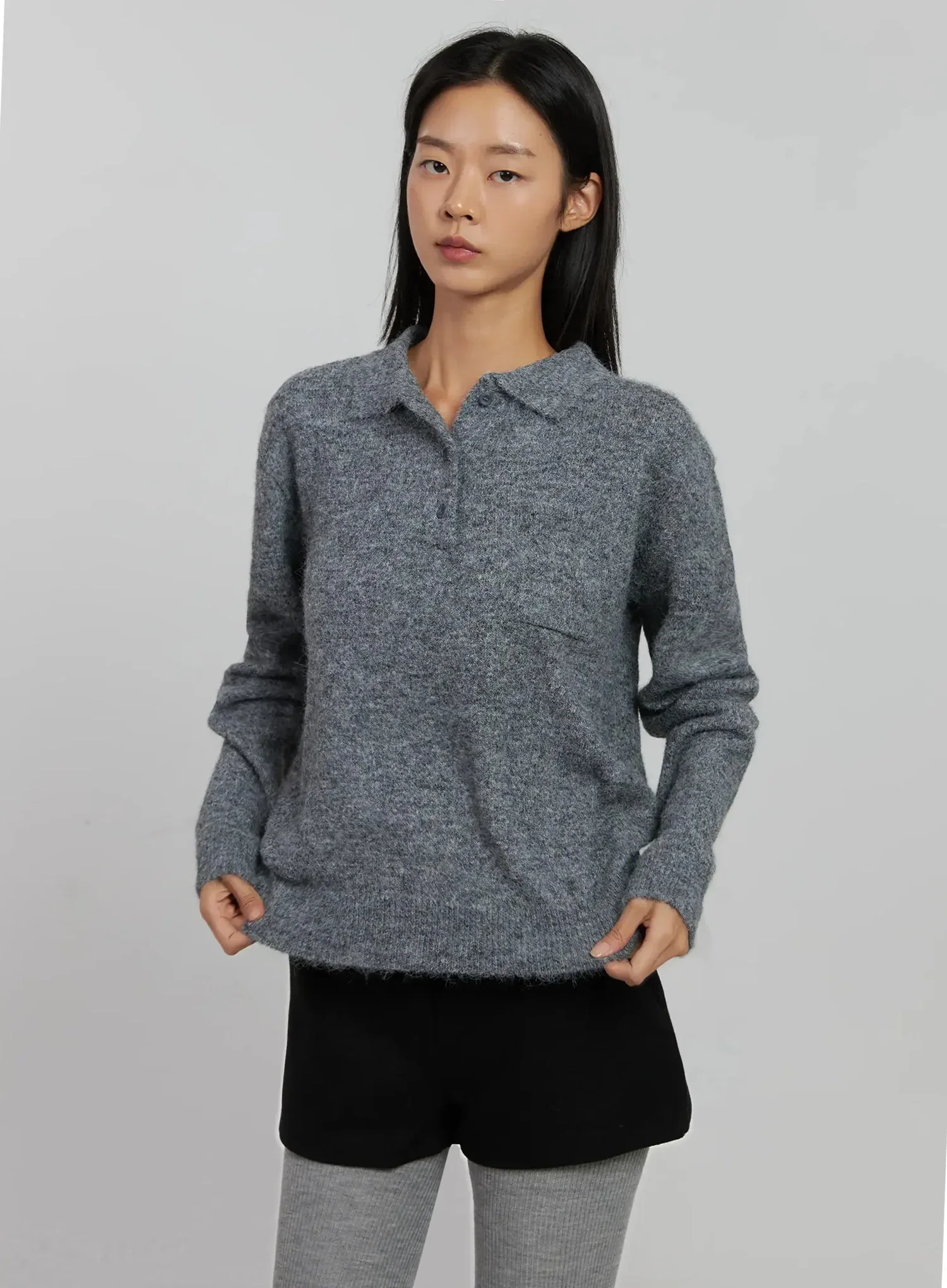 Half Button Collar Sweater IJ509 - Image 7