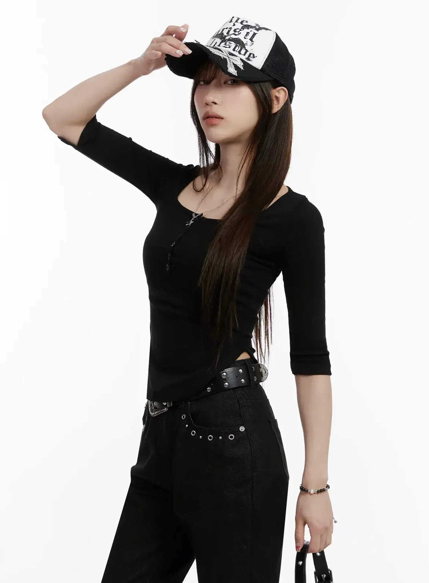 Half Sleeve Square Neck Ribbed Top IJ516 - Image 13
