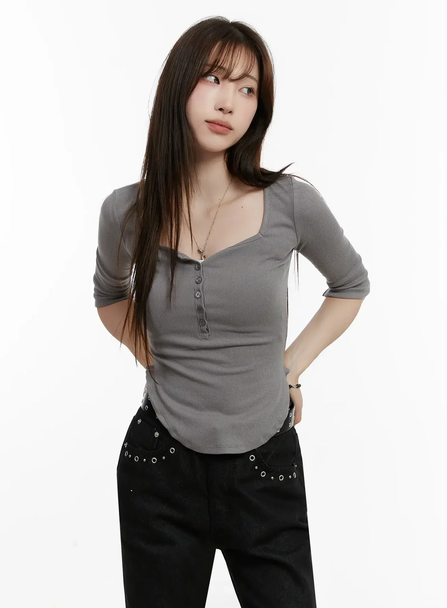 Half Sleeve Square Neck Ribbed Top IJ516 - Image 15