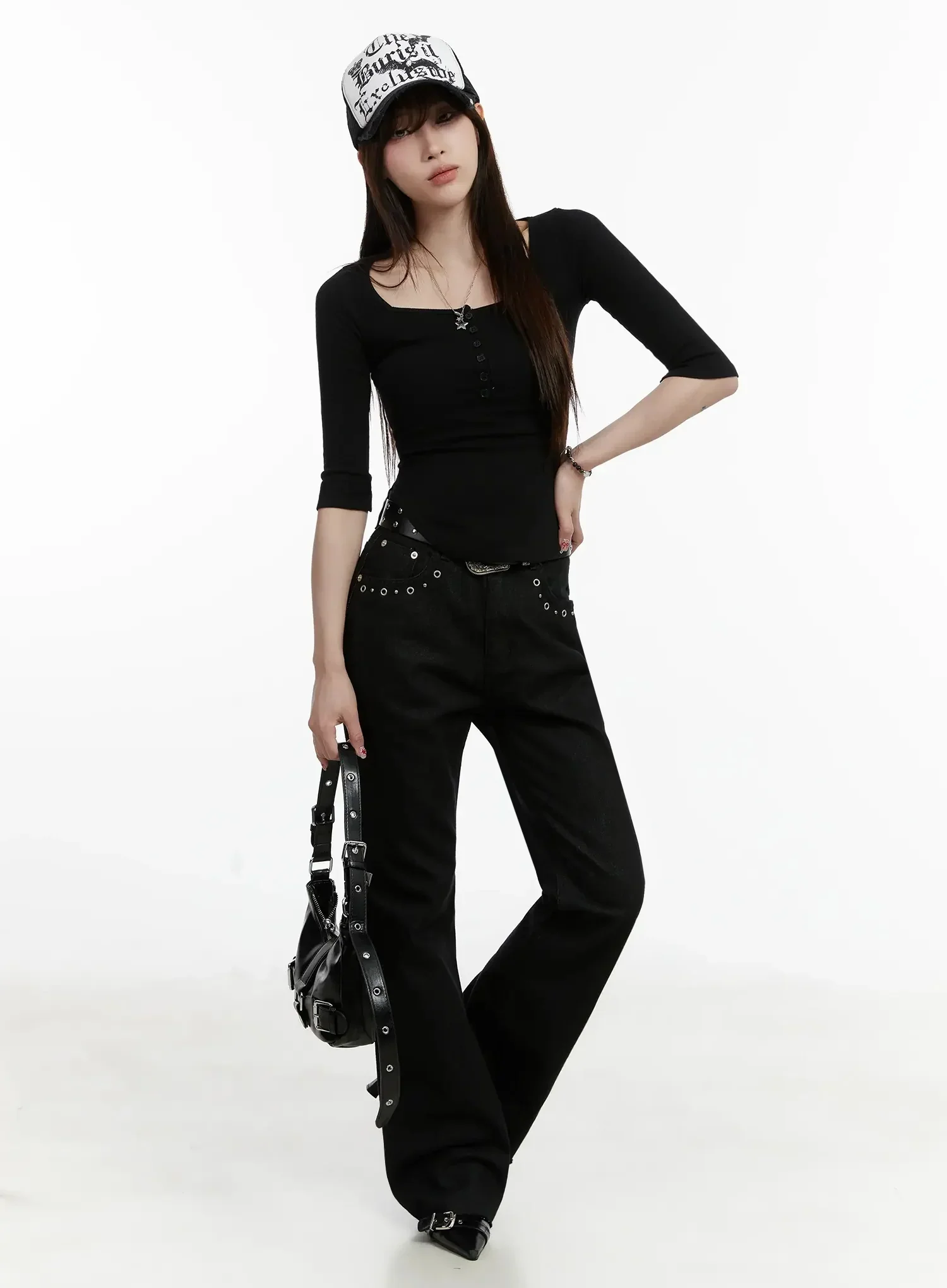 Half Sleeve Square Neck Ribbed Top IJ516 - Image 5