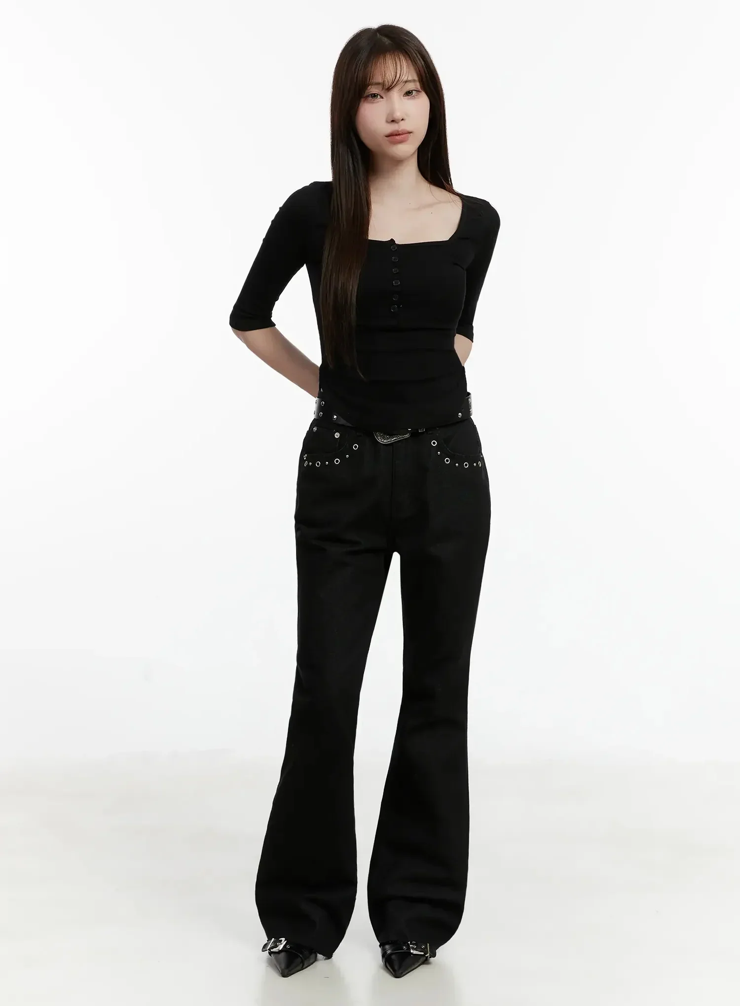 Half Sleeve Square Neck Ribbed Top IJ516 - Image 6