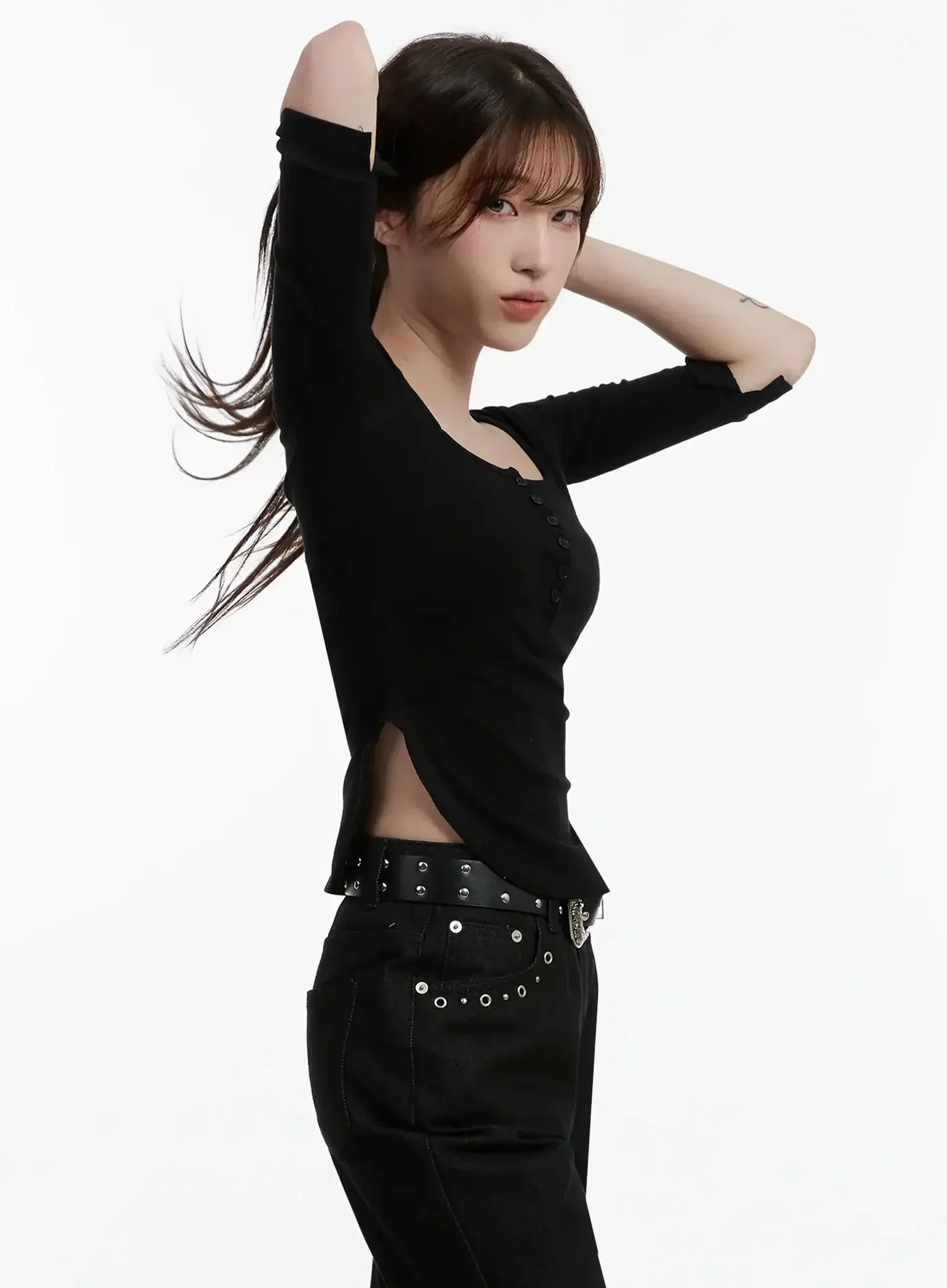 Half Sleeve Square Neck Ribbed Top IJ516 - Image 8