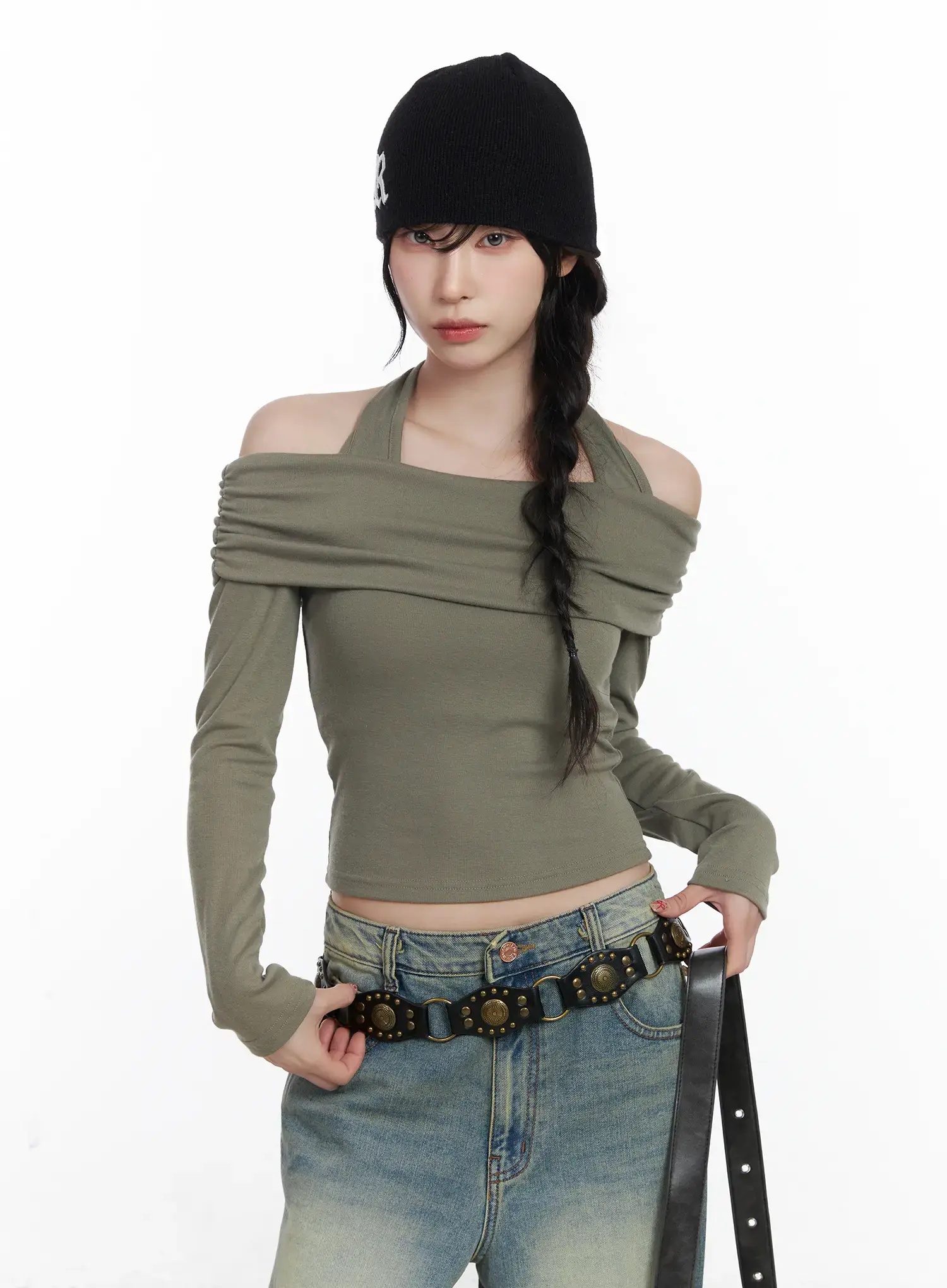 Halter Shirred Off-Shoulder Top CJ526