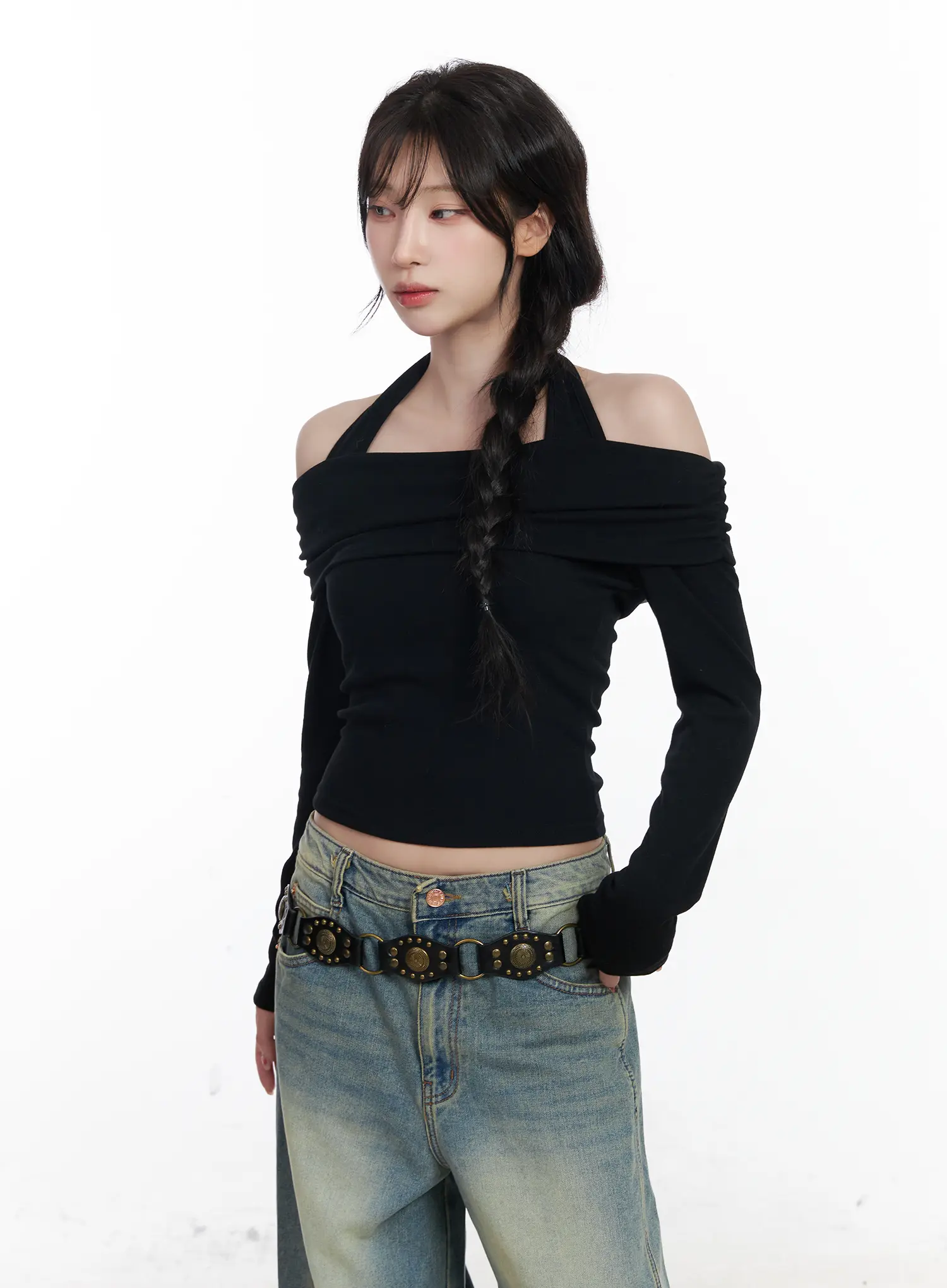Halter Shirred Off-Shoulder Top CJ526 - Image 12