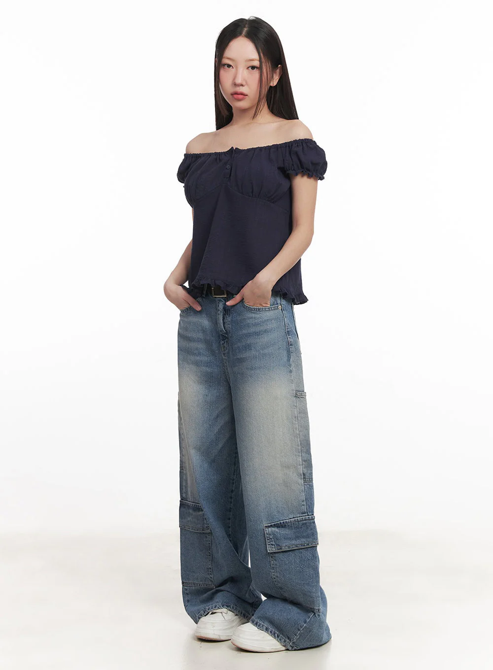 Heather Cargo Washed Wide-Leg Jeans IM528 - Image 6