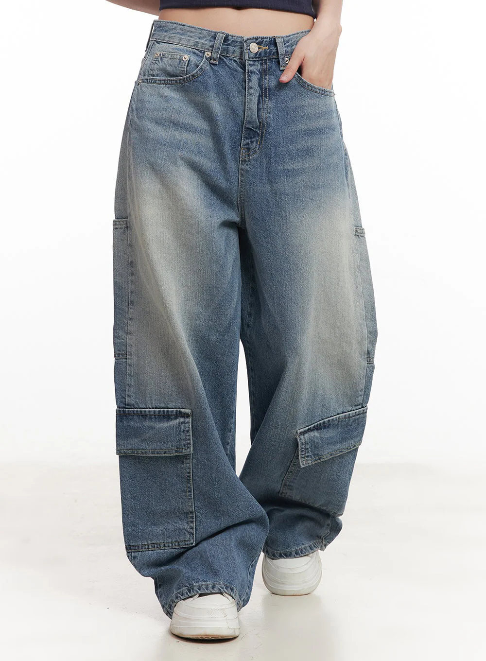 Heather Cargo Washed Wide-Leg Jeans IM528 - Image 8