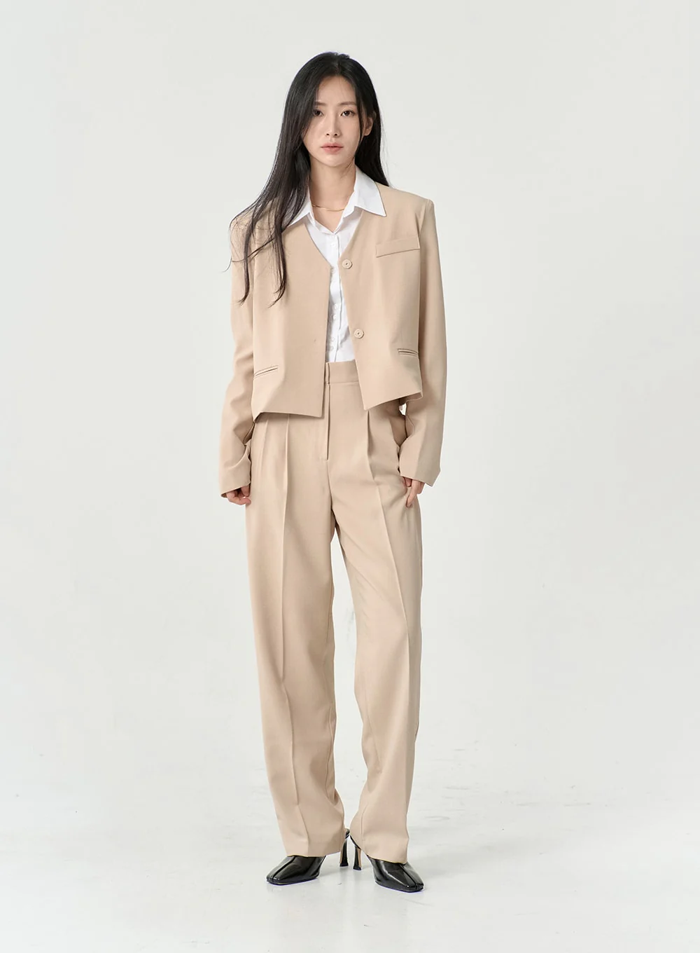 High Waist Pintuck Wide Leg Tailored Pants OS13 - Image 2