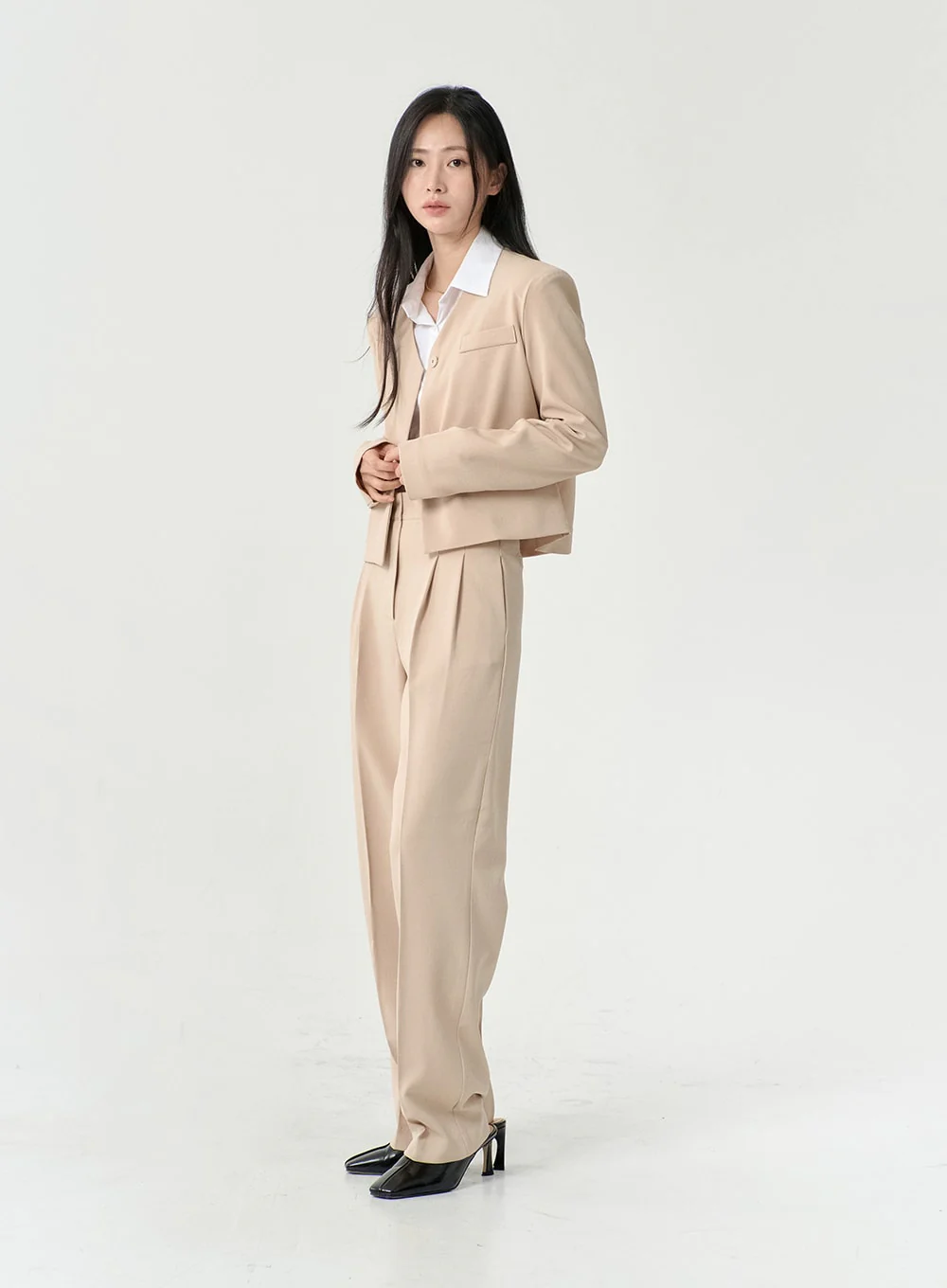 High Waist Pintuck Wide Leg Tailored Pants OS13 - Image 4