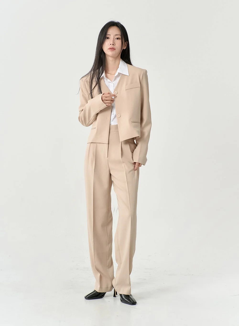 High Waist Pintuck Wide Leg Tailored Pants OS13 - Image 6