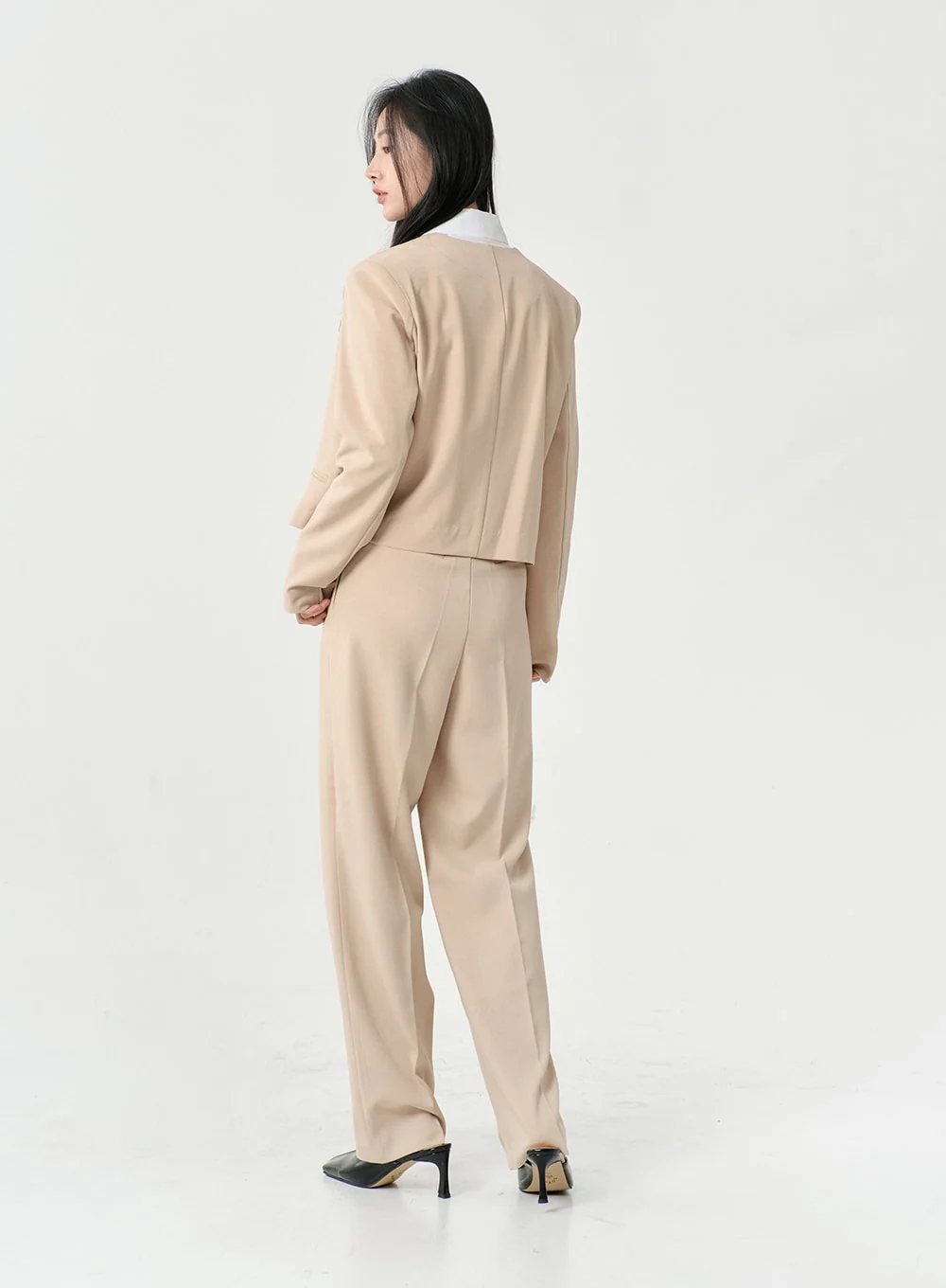 High Waist Pintuck Wide Leg Tailored Pants OS13 - Image 7