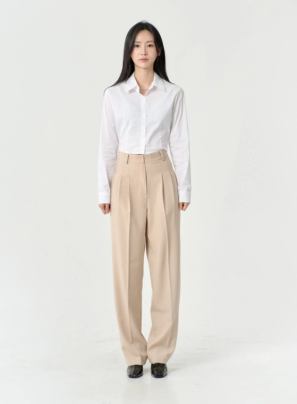 High Waist Pintuck Wide Leg Tailored Pants OS13 - Image 8