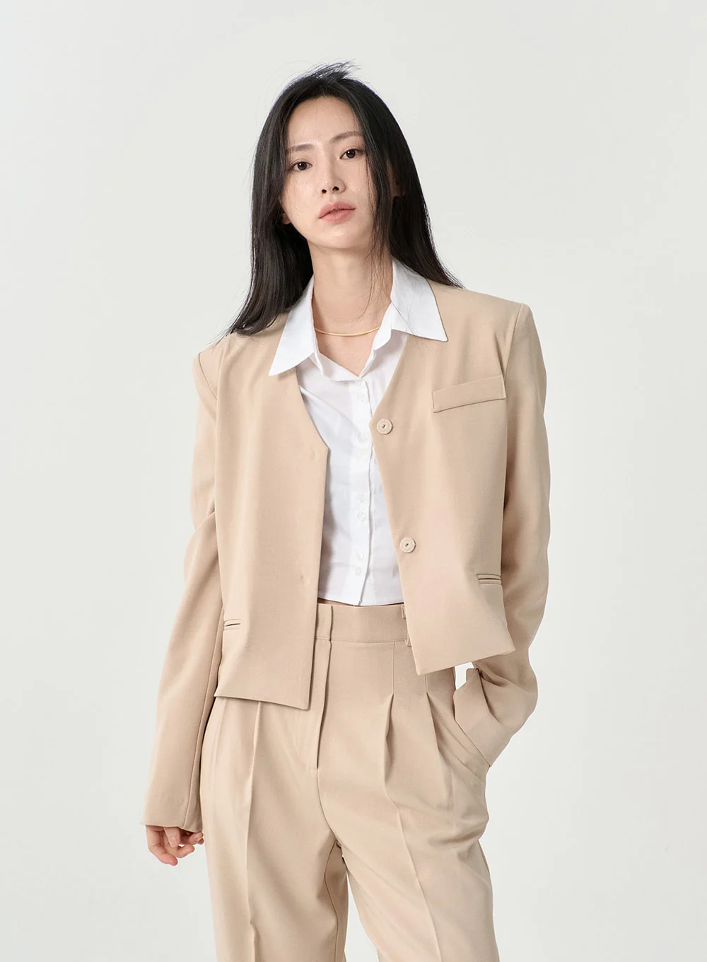 High Waist Pintuck Wide Leg Tailored Pants OS13 - Image 9