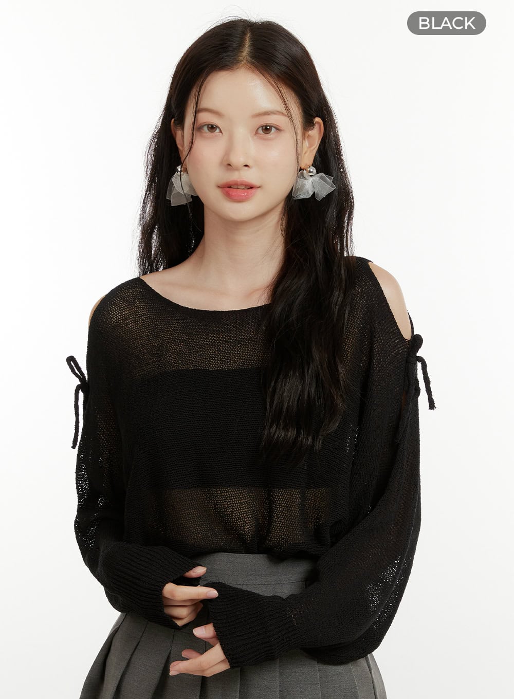 Hollow Out Side Ribbon Knit Sweater OU419 - Image 7