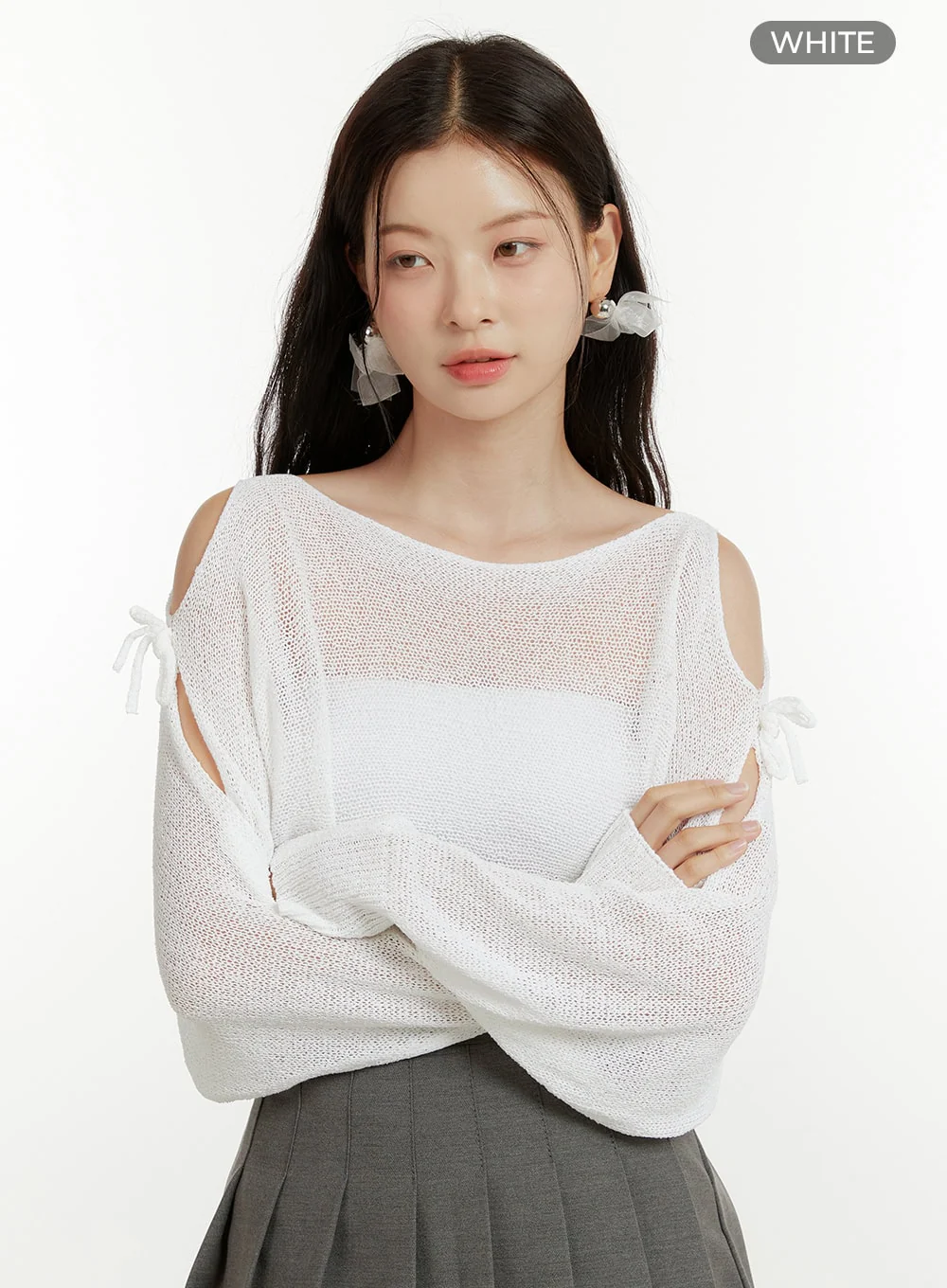 Hollow Out Side Ribbon Knit Sweater OU419 - Image 9