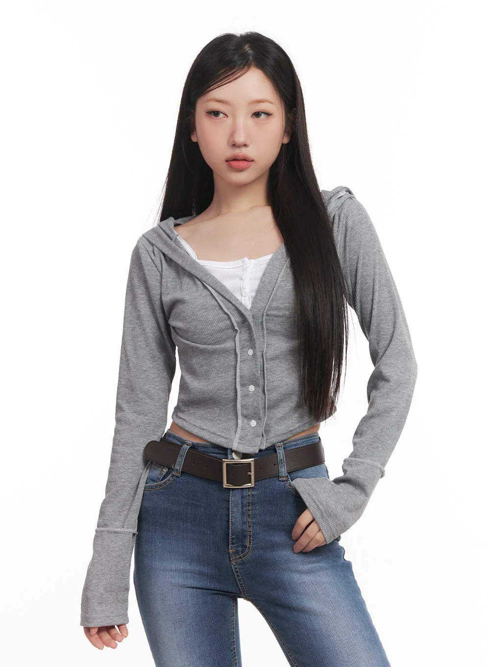 Hooded Layered Crop Cardigan CM531 - Image 10