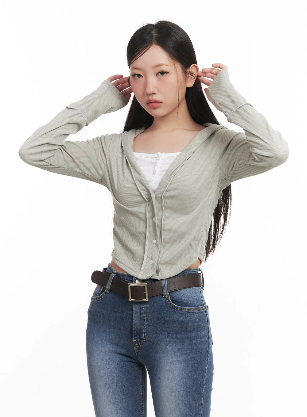 Hooded Layered Crop Cardigan CM531 - Image 2